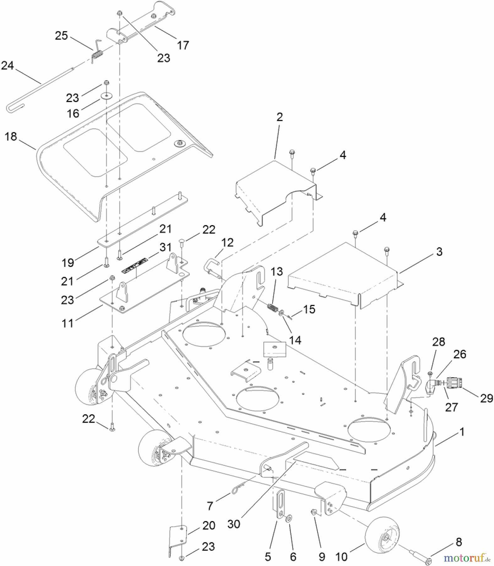  Toro Neu Mowers, Zero-Turn 74845 (ZX4820) - Toro TITAN ZX4820 Zero-Turn-Radius Riding Mower, 2012 (SN 312000001-312999999) 48 INCH DECK ASSEMBLY