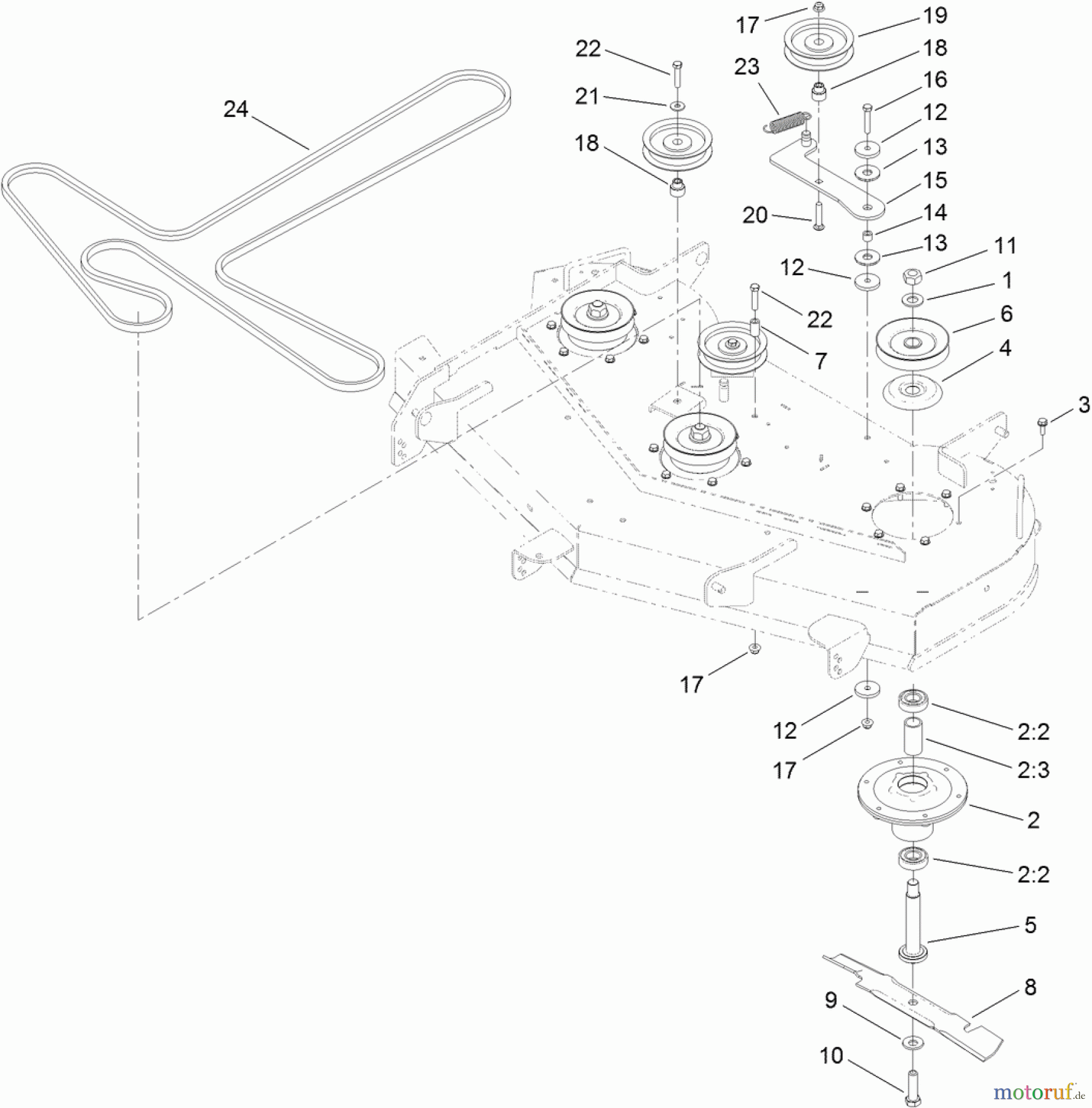  Toro Neu Mowers, Zero-Turn 74871 (MX4880) - Toro TITAN MX4880 Zero-Turn-Radius Riding Mower, 2011 (311000001-311999999) 48 INCH DECK BELT AND HI-FLO BLADE ASSEMBLY