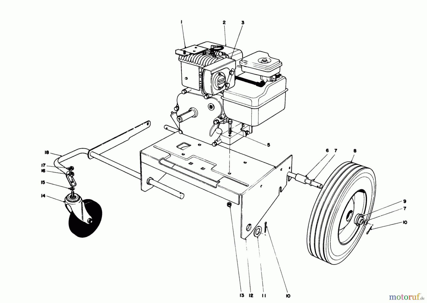 Toro Neu Blowers/Vacuums/Chippers/Shredders 62923 - Toro 5 hp Lawn Vacuum, 1981 (1000001-1999999) ENGINE AND BASE ASSEMBLY (MODEL 62912)