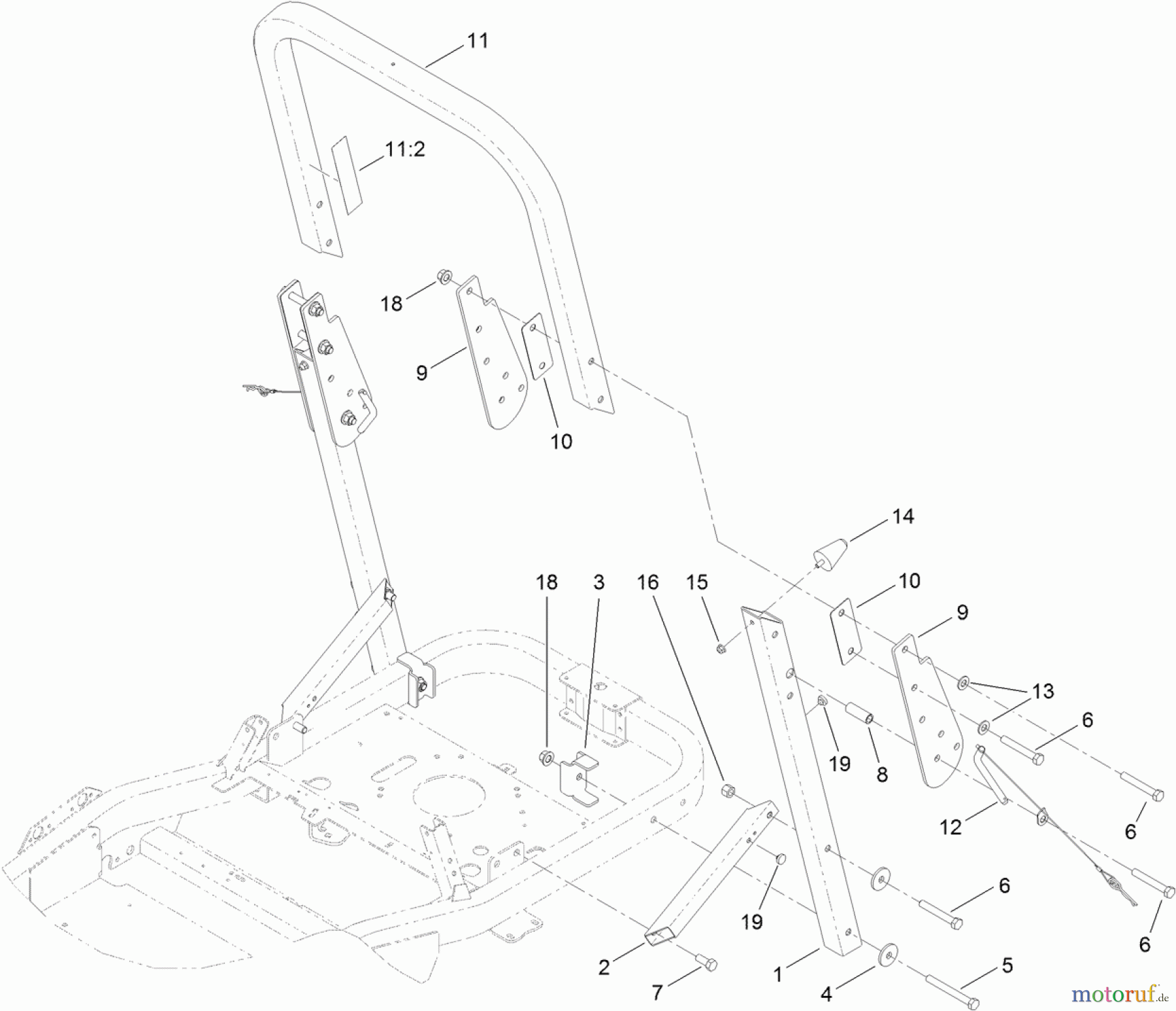  Toro Neu Mowers, Zero-Turn 74871 (MX4880) - Toro TITAN MX4880 Zero-Turn-Radius Riding Mower, 2011 (311000001-311999999) ROLL-OVER PROTECTION SYSTEM ASSEMBLY