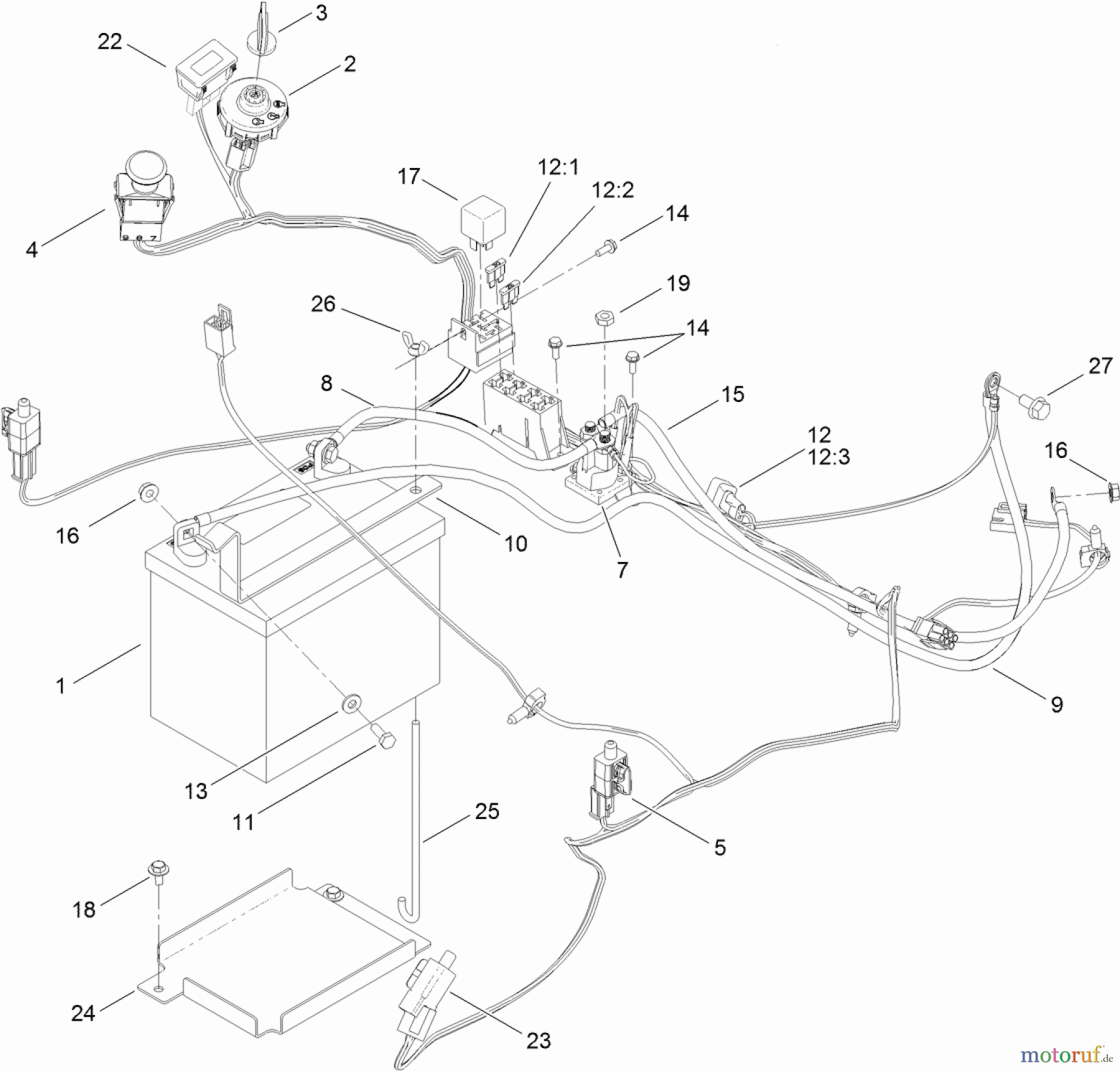  Toro Neu Mowers, Zero-Turn 74871 (MX4880) - Toro TITAN MX4880 Zero-Turn-Radius Riding Mower, 2012 (SN 312000001-312999999) ELECTRICAL ASSEMBLY