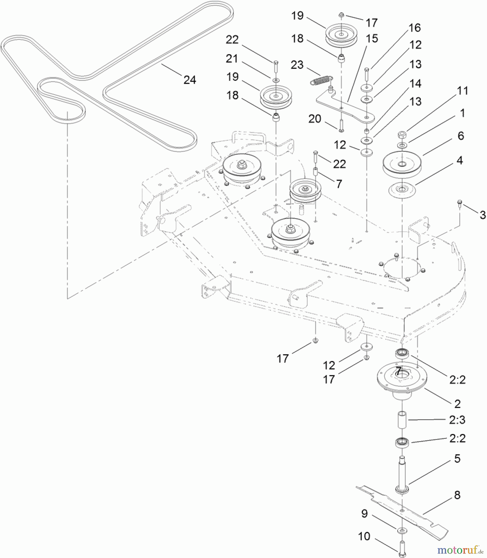  Toro Neu Mowers, Zero-Turn 74872 (MX5480) - Toro TITAN MX5480 Zero-Turn-Radius Riding Mower, 2011 (311000001-311999999) 54 INCH DECK BELT AND HI-FLO BLADE ASSEMBLY