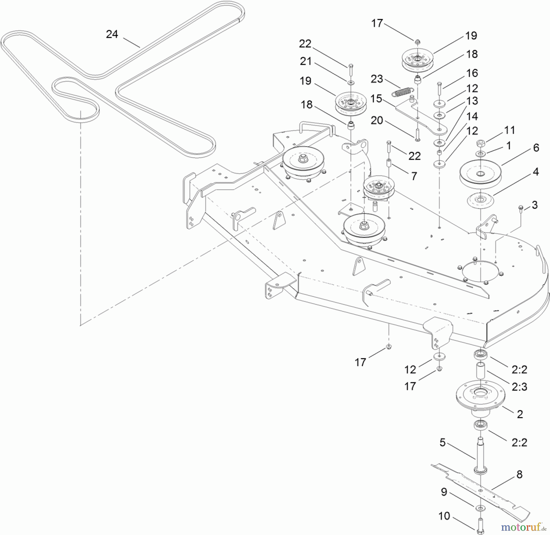 Toro Neu Mowers, Zero-Turn 74873 (MX6080) - Toro TITAN MX6080 Zero-Turn-Radius Riding Mower, 2012 (SN 312000001-312999999) 60 INCH DECK BELT, SPINDLE AND BLADE ASSEMBLY