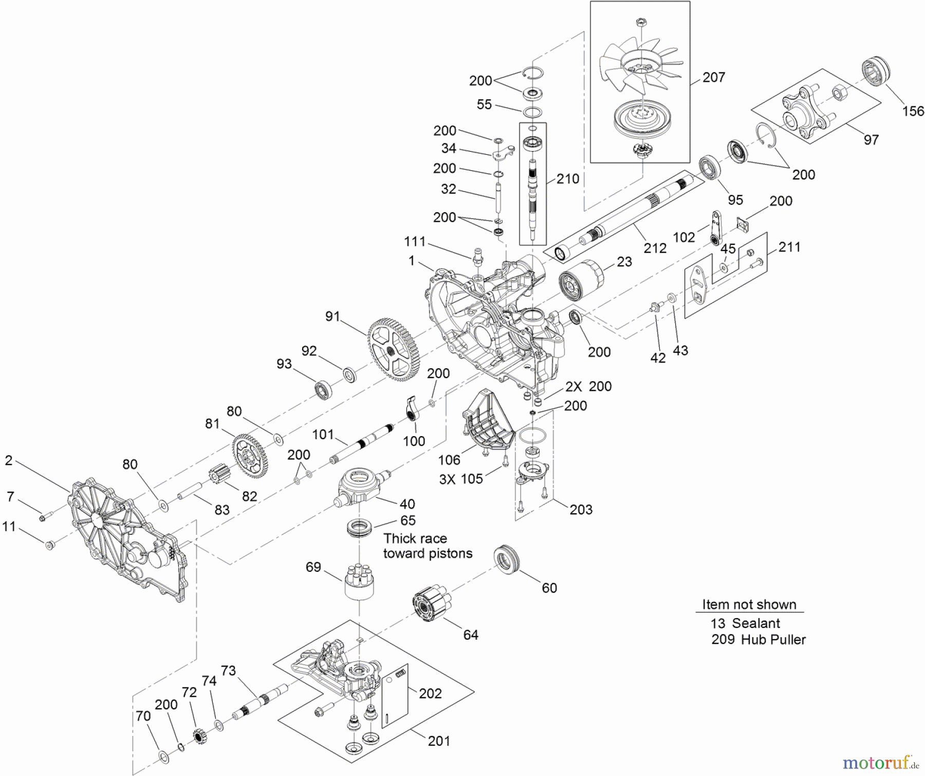 Toro Neu Mowers, Zero-Turn 74873 (MX6080) - Toro TITAN MX6080 Zero-Turn-Radius Riding Mower, 2012 (SN 312000001-312999999) LH HYDRO TRANSMISSION ASSEMBLY NO. 119-8892