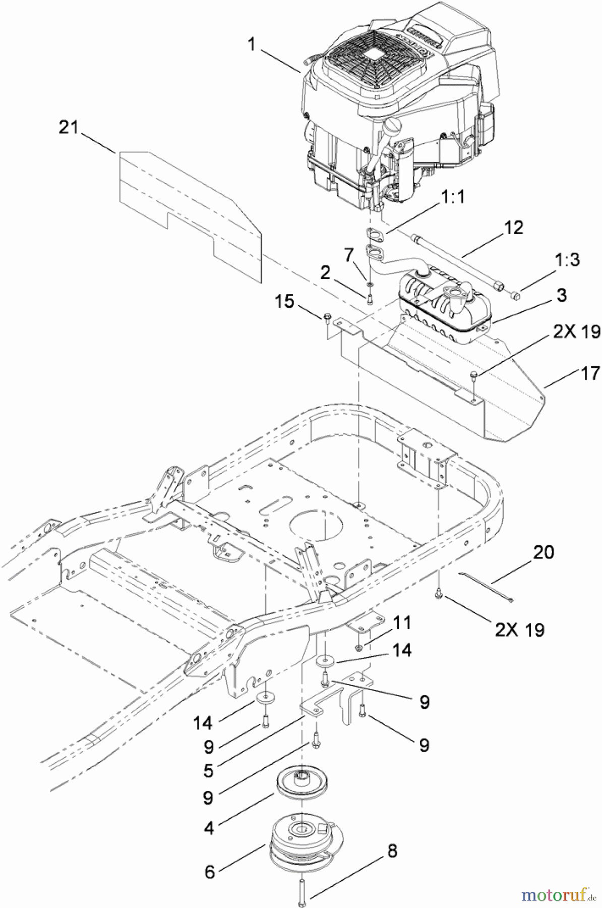 Toro Neu Mowers, Zero-Turn 74912 (ZX4800) - Toro TITAN ZX4800 Zero-Turn-Radius Riding Mower, 2010 (310000001-310999999) ENGINE AND BLADE ASSEMBLY