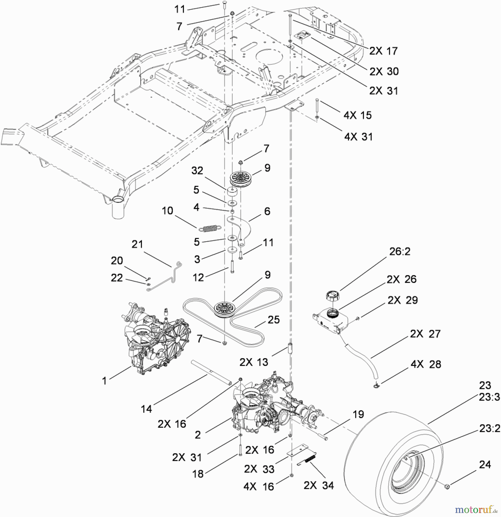  Toro Neu Mowers, Zero-Turn 74912 (ZX4800) - Toro TITAN ZX4800 Zero-Turn-Radius Riding Mower, 2010 (310000001-310999999) TRACTION DRIVE ASSEMBLY