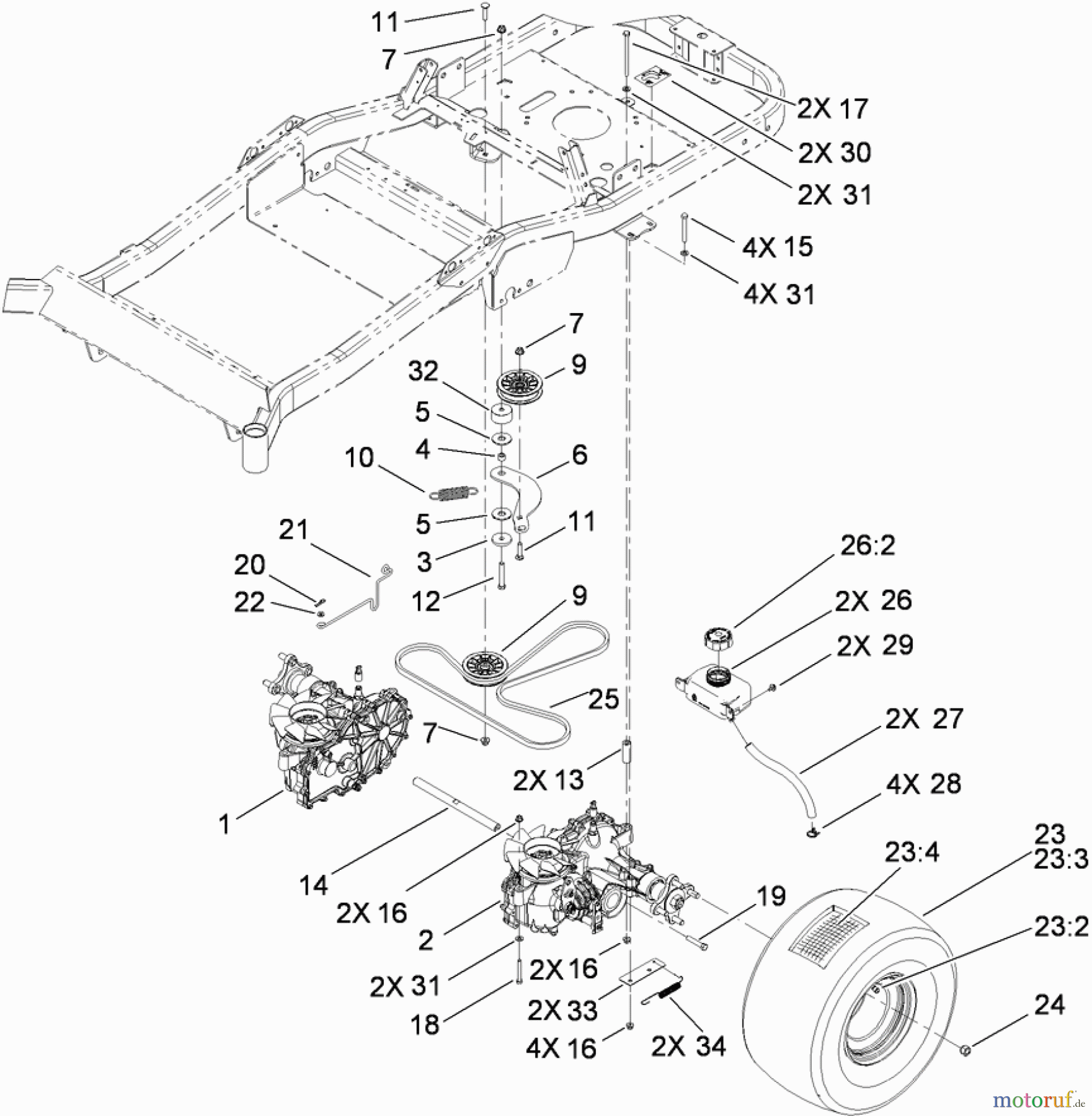 Toro Neu Mowers, Zero-Turn 74914 (ZX5400) - Toro TITAN ZX5400 Zero-Turn-Radius Riding Mower, 2010 (310000001-310999999) TRACTION DRIVE ASSEMBLY