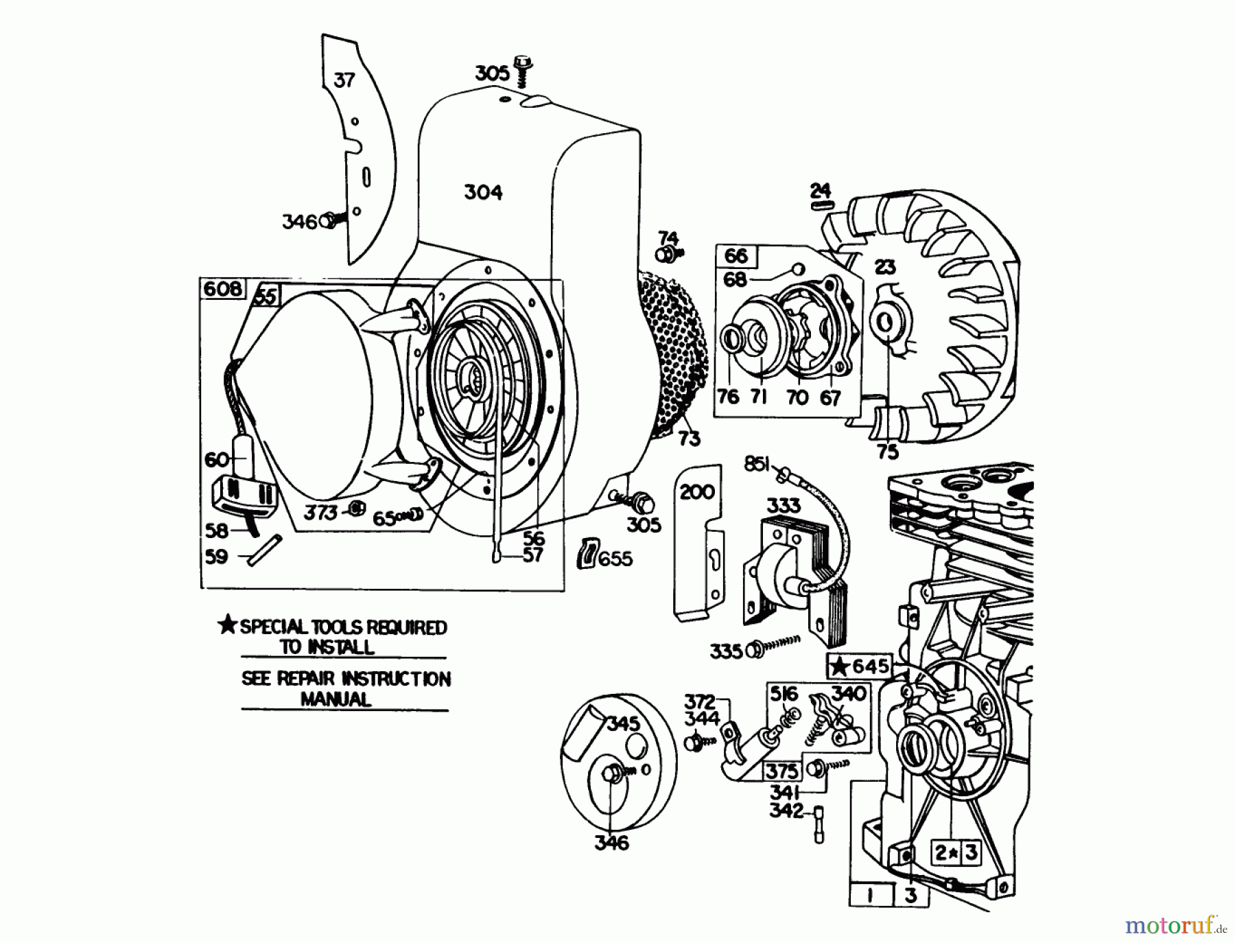 Toro Neu Blowers/Vacuums/Chippers/Shredders 62912 - Toro 5 hp Lawn Vacuum, 1982 (2000001-2999999) REWIND STARTER