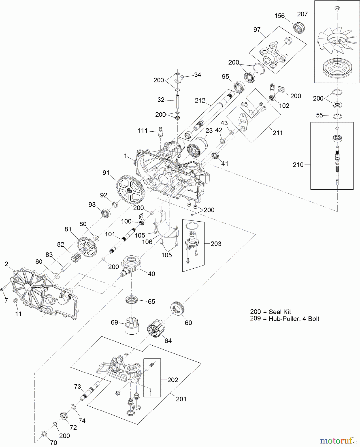  Toro Neu Mowers, Zero-Turn 74920 (ZX4820) - Toro TITAN ZX4820 Zero-Turn-Radius Riding Mower, 2012 (SN 312000001-312999999) LH HYDRO ASSEMBLY NO. 115-2551
