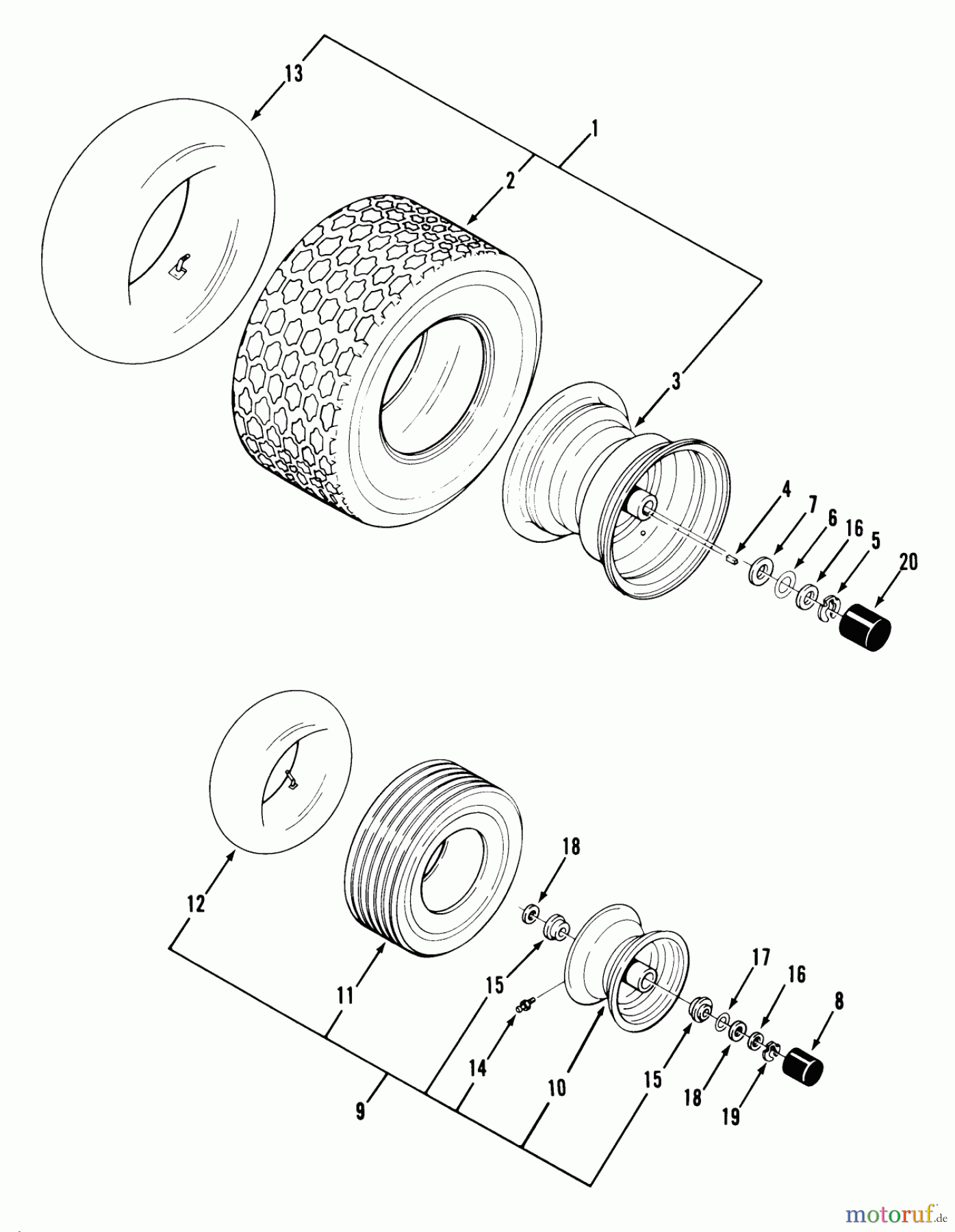 Toro Neu Mowers, Zero-Turn Y1-20OE02 (620-Z) - Toro 620-Z Tractor, 1991 (1000001-1999999) WHEELS AND TIRES