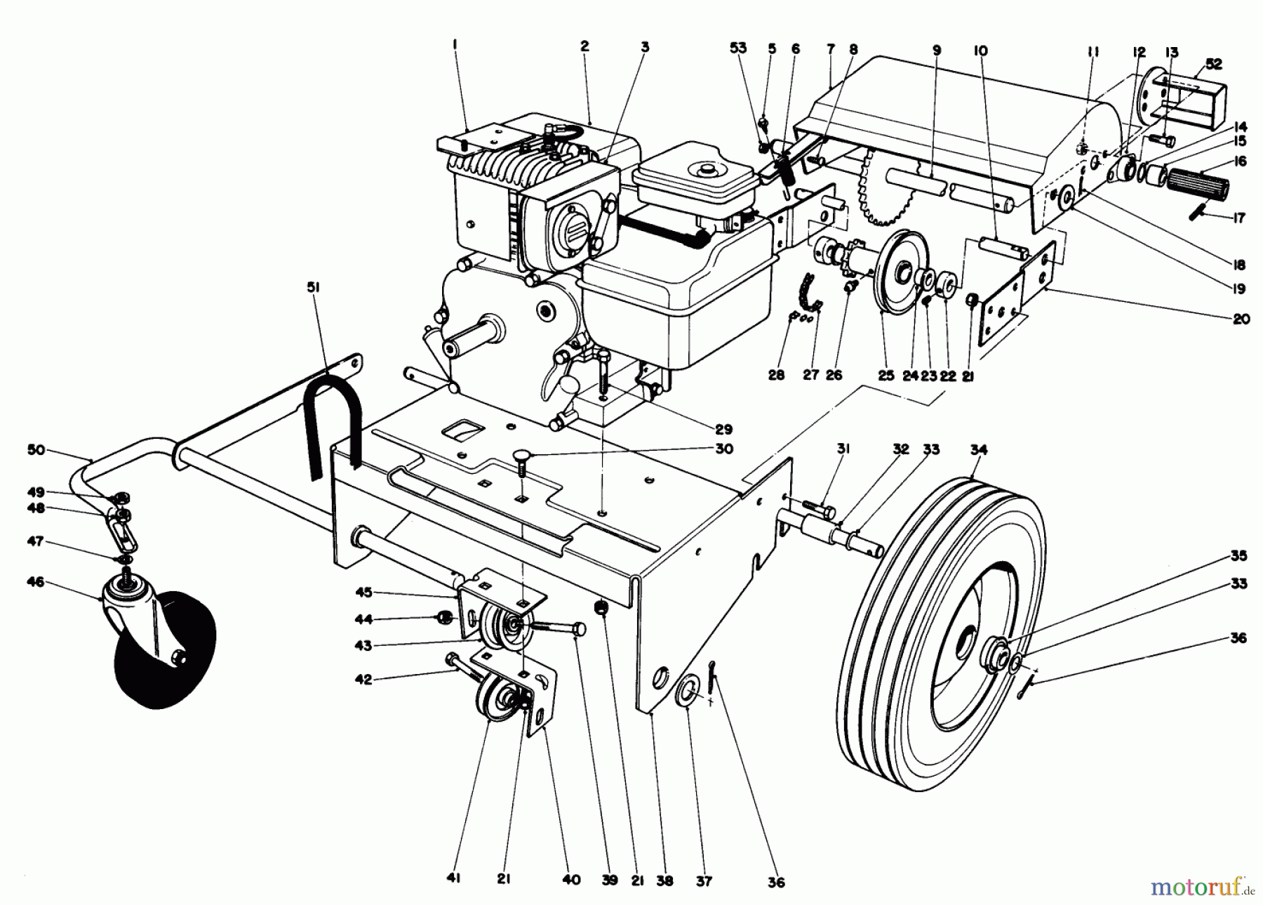 Toro Neu Blowers/Vacuums/Chippers/Shredders 62923 - Toro 5 hp Lawn Vacuum, 1984 (4000001-4999999) ENGINE AND BASE ASSEMBLY (MODEL 62923)