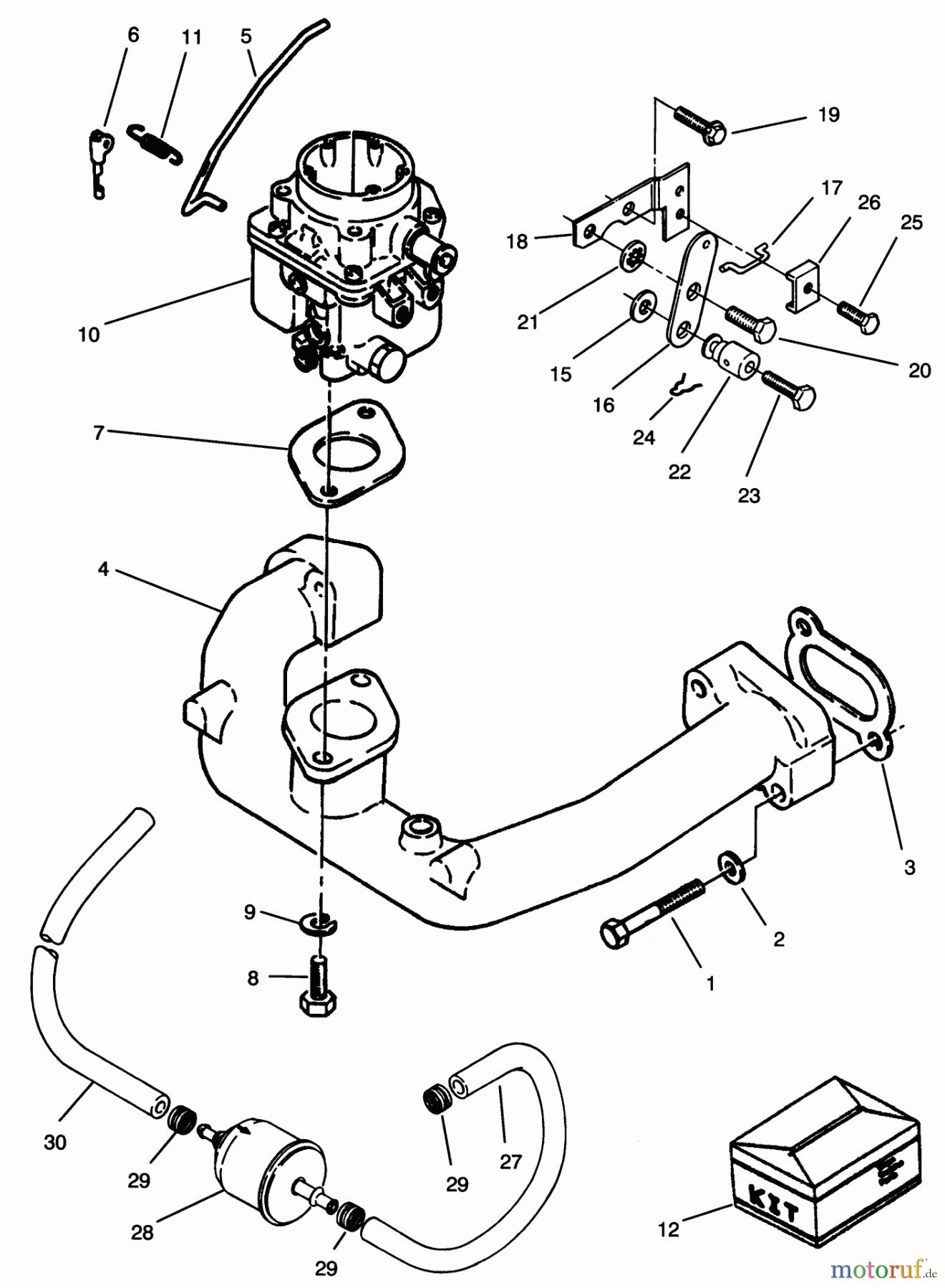 Toro Neu Mowers, Zero-Turn Y1-20OE03 (620-Z) - Toro 620-Z Tractor, 1992 (2000001-2999999) CARBURETOR & INTAKE MANIFOLD ASSEMBLY