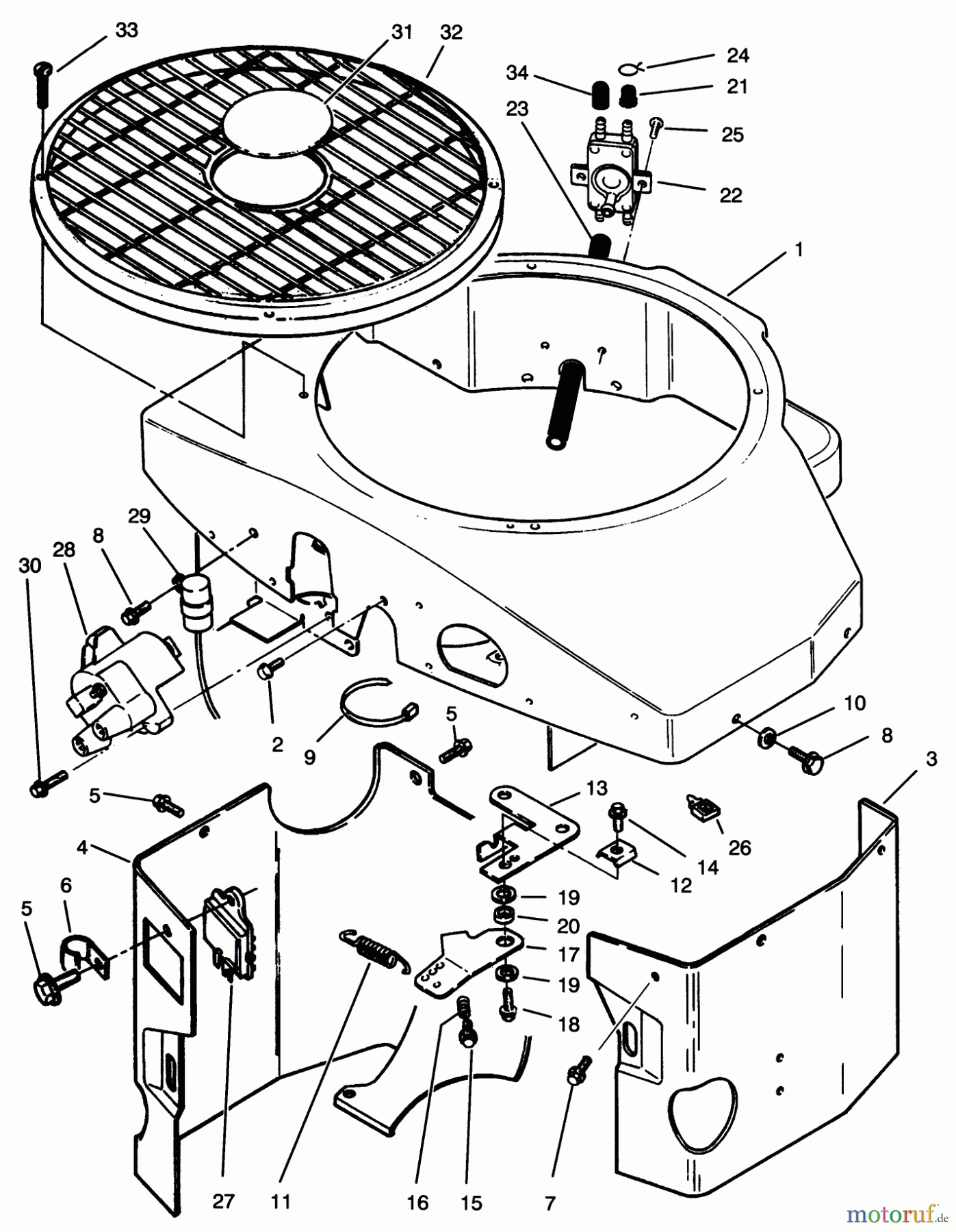 Toro Neu Mowers, Zero-Turn Y1-16OE04 (616-Z) - Toro 616-Z Tractor, 1992 (2000001-2999999) COVERS, FUEL PUMP, COIL, REGULATOR & GOVERNOR LINKAGE ASSEMBLY