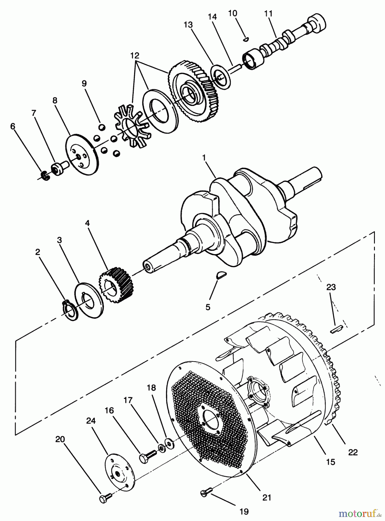  Toro Neu Mowers, Zero-Turn Y1-16OE04 (616-Z) - Toro 616-Z Tractor, 1992 (2000001-2999999) CRANKSHAFT, CAMSHAFT & FLYWHEEL ASSEMBLY