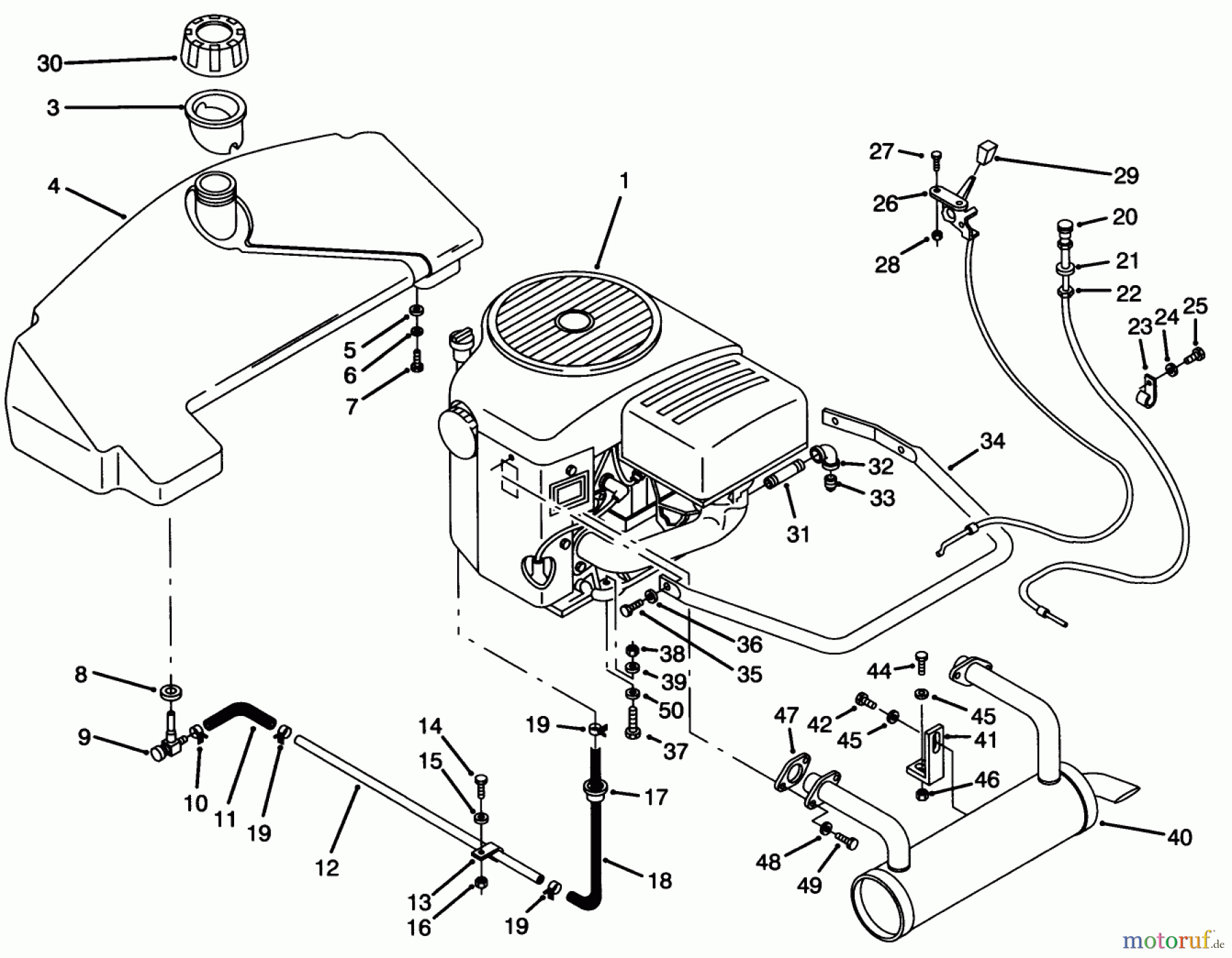Toro Neu Mowers, Zero-Turn Y1-16OE04 (616-Z) - Toro 616-Z Tractor, 1992 (2000001-2999999) ENGINE & FUEL SYSTEM ASSEMBLY