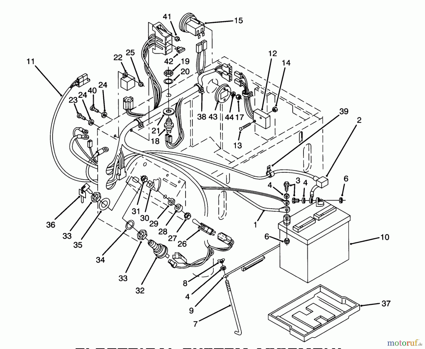 Toro Neu Mowers, Zero-Turn Y1-16OEE4 (616-Z) - Toro 616-Z Tractor, 1992 (2000001-2999999) ELECTRICAL SYSTEM ASSEMBLY