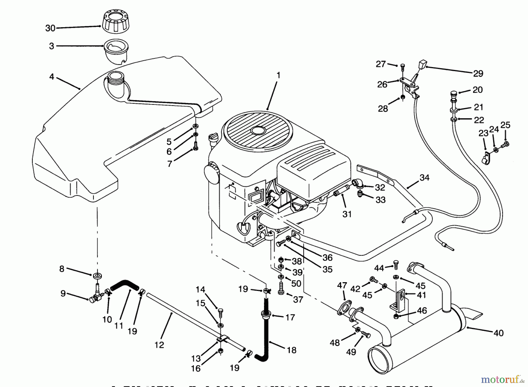 Toro Neu Mowers, Zero-Turn Y1-16OEE4 (616-Z) - Toro 616-Z Tractor, 1992 (2000001-2999999) ENGINE & FUEL SYSTEM ASSEMBLY