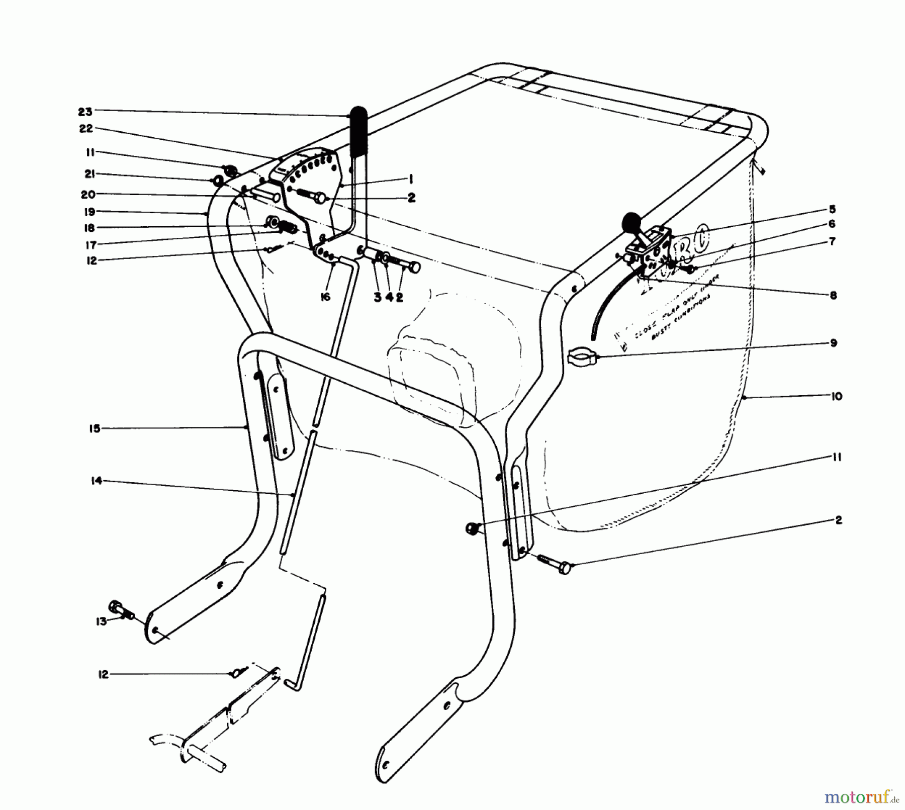 Toro Neu Blowers/Vacuums/Chippers/Shredders 62923 - Toro 5 hp Lawn Vacuum, 1985 (5000001-5999999) CONTROLS AND HANDLE ASSEMBLY (MODELS 62912)