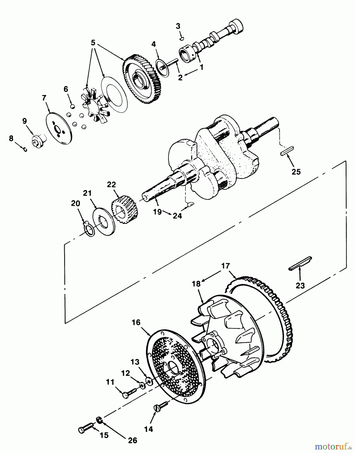 Toro Neu Mowers, Zero-Turn Z1-24OE05 (724-Z) - Toro 724-Z Tractor, 1992 (2000001-2999999) CRANKSHAFT, CAMSHAFT AND FLYWHEEL