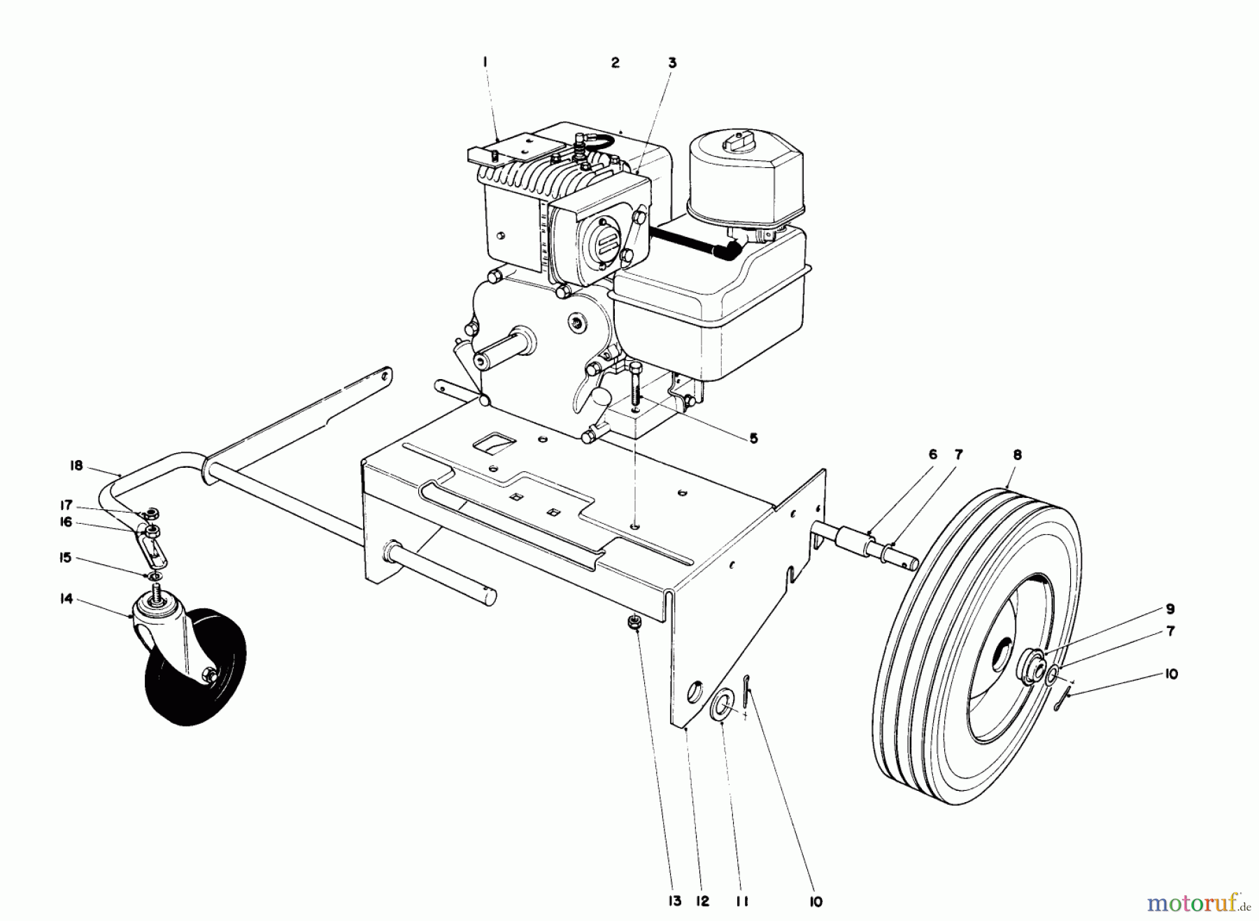 Toro Neu Blowers/Vacuums/Chippers/Shredders 62912 - Toro 5 hp Lawn Vacuum, 1989 (9000001-9999999) ENGINE AND BASE ASSEMBLY (MODEL 62912)
