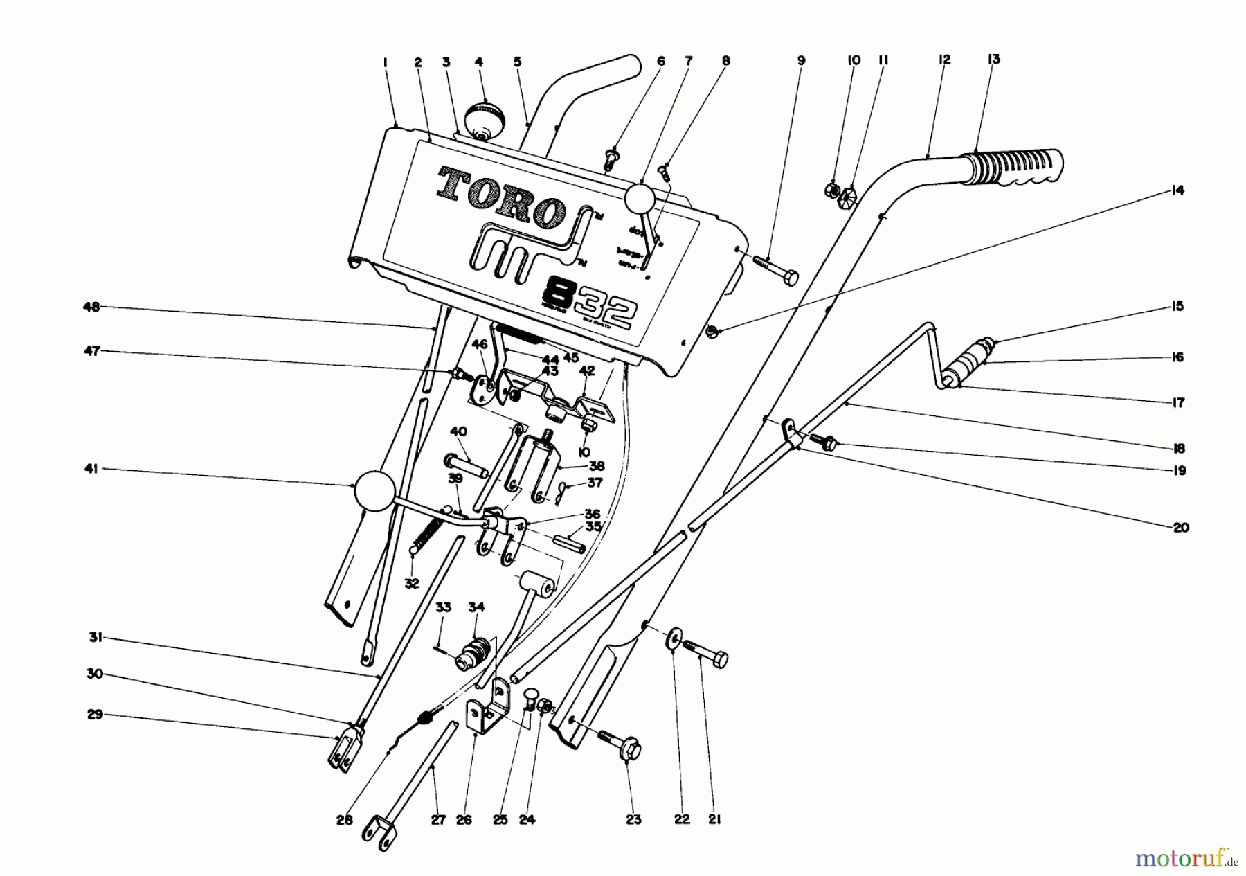 Toro Neu Snow Blowers/Snow Throwers Seite 1 31820 (832) - Toro 832 Snowthrower, 1972 (200001-299999) HANDLE ASSEMBLY