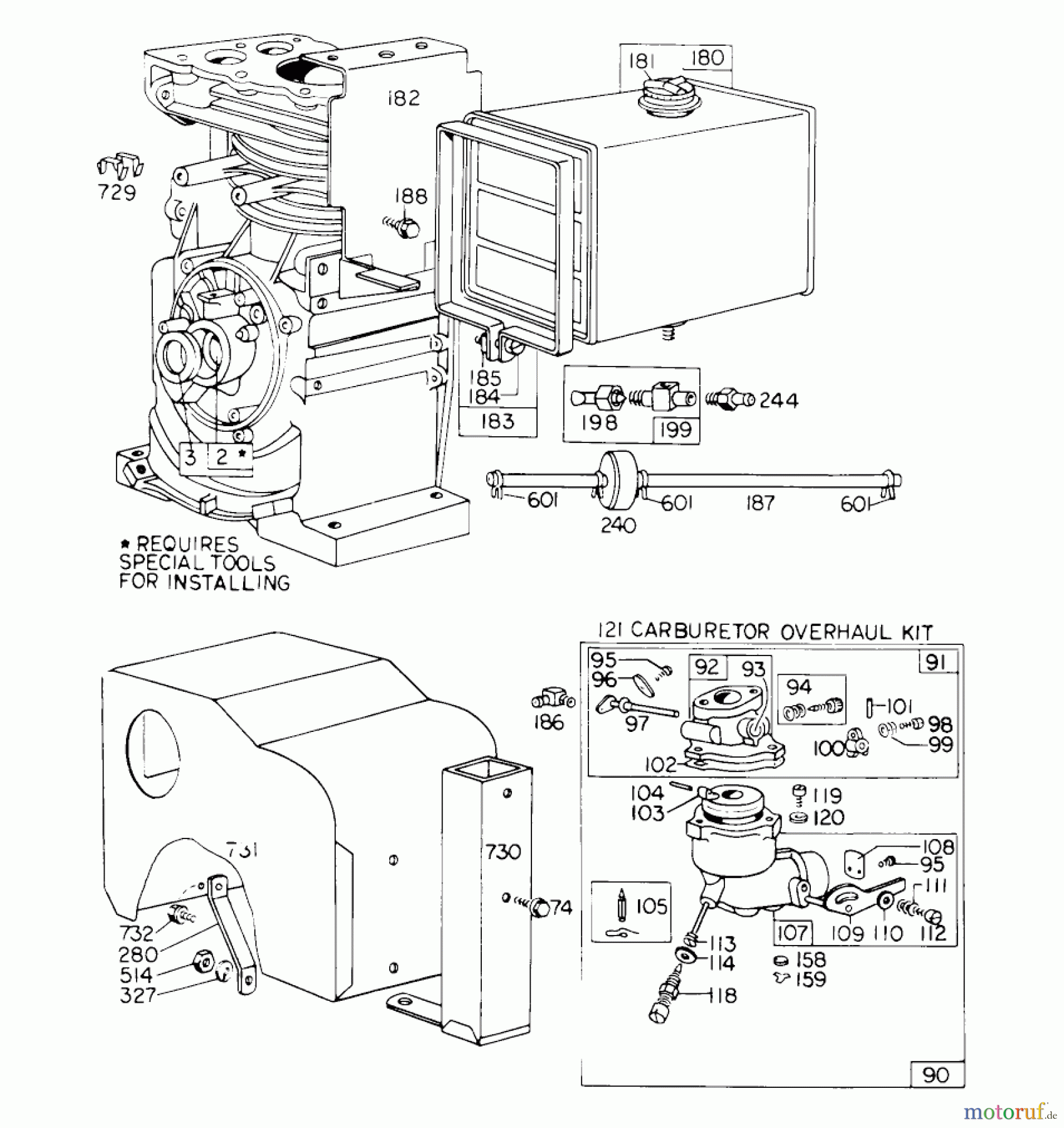 Toro Neu Snow Blowers/Snow Throwers Seite 1 31763 (726) - Toro 726 Snowthrower, 1974 (4000001-4999999) CARBURETOR ASSEMBLY #1