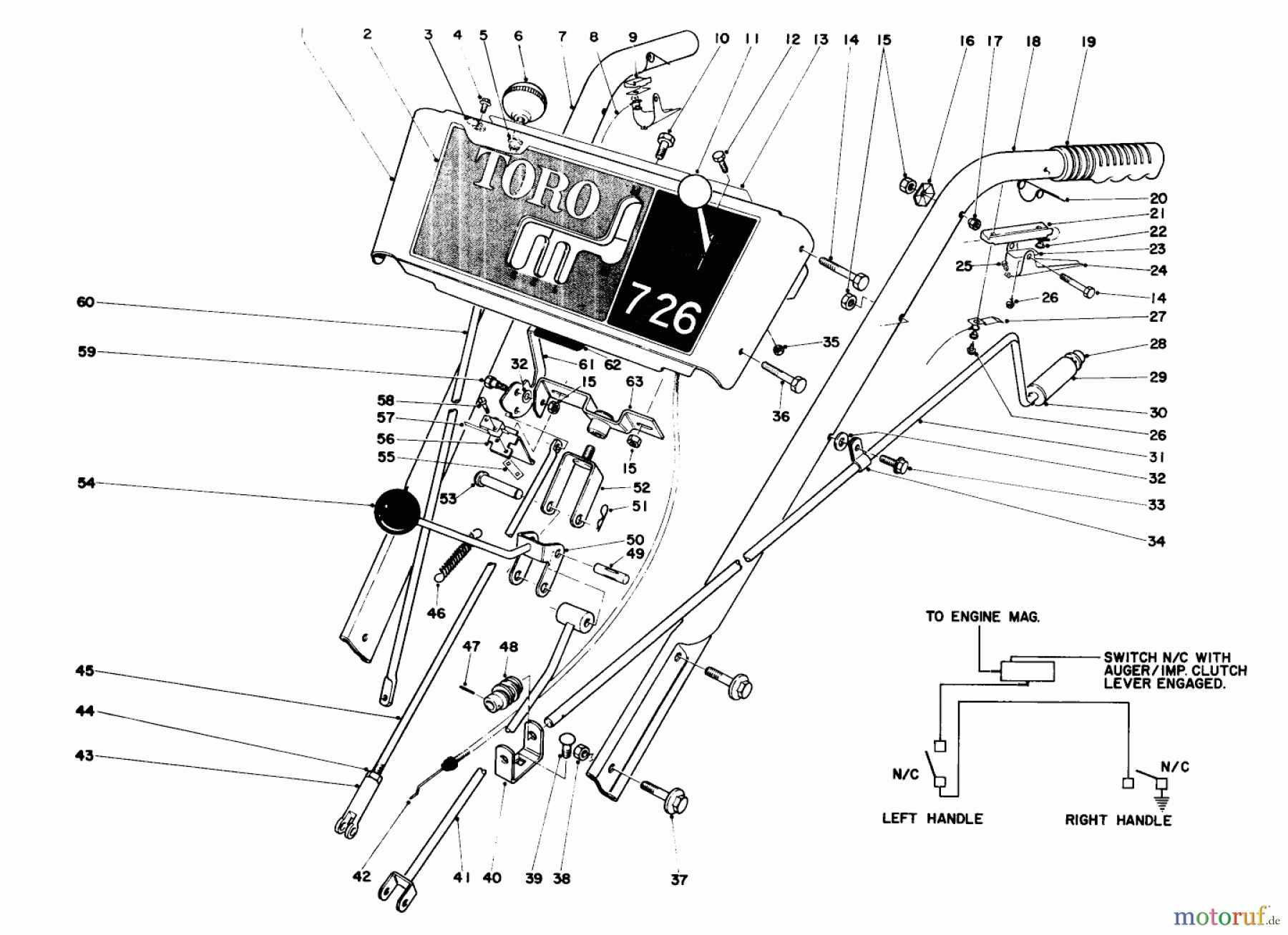 Toro Neu Snow Blowers/Snow Throwers Seite 1 31263 (726) - Toro 726 Snowthrower, 1974 (4000001-4999999) HANDLE ASSEMBLY