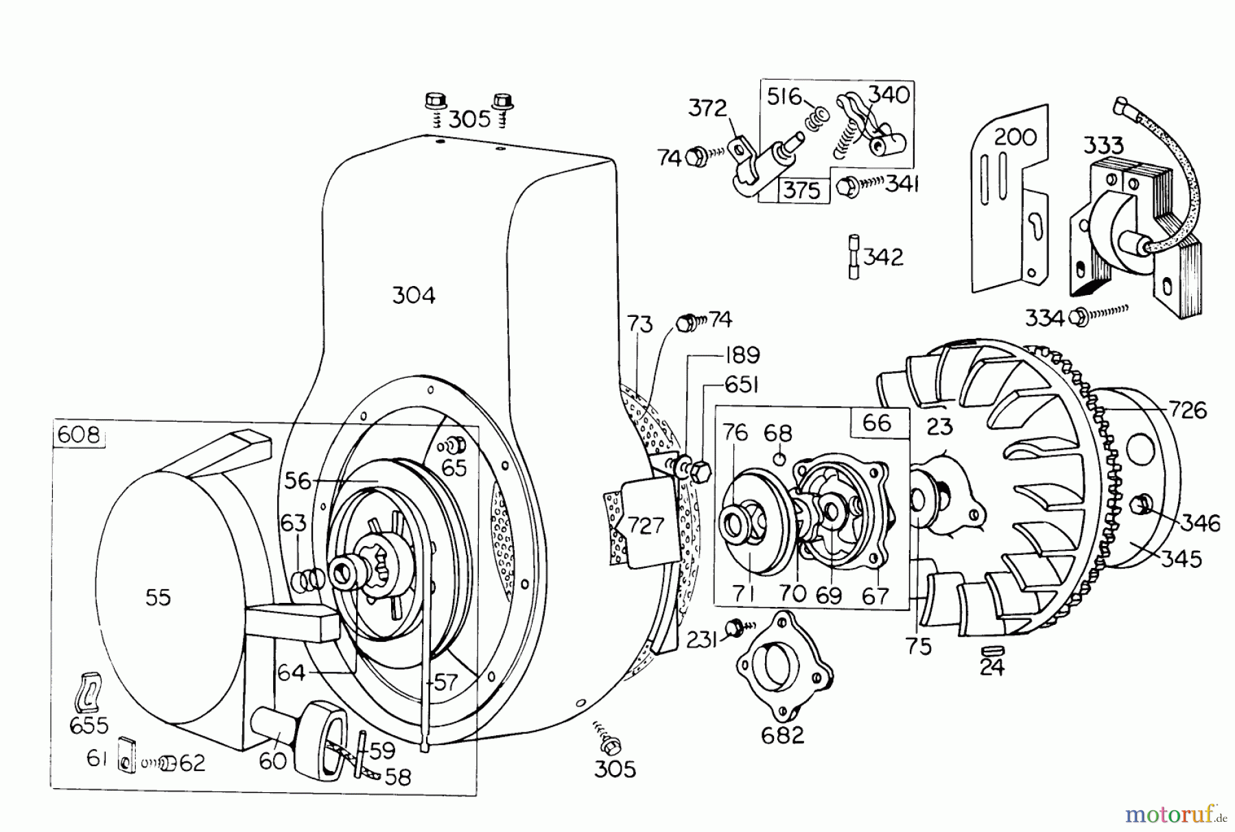 Toro Neu Snow Blowers/Snow Throwers Seite 1 31763 (726) - Toro 726 Snowthrower, 1974 (4000001-4999999) REWIND STARTER ASSEMBLY FOR TYPE 0754 AND 0755