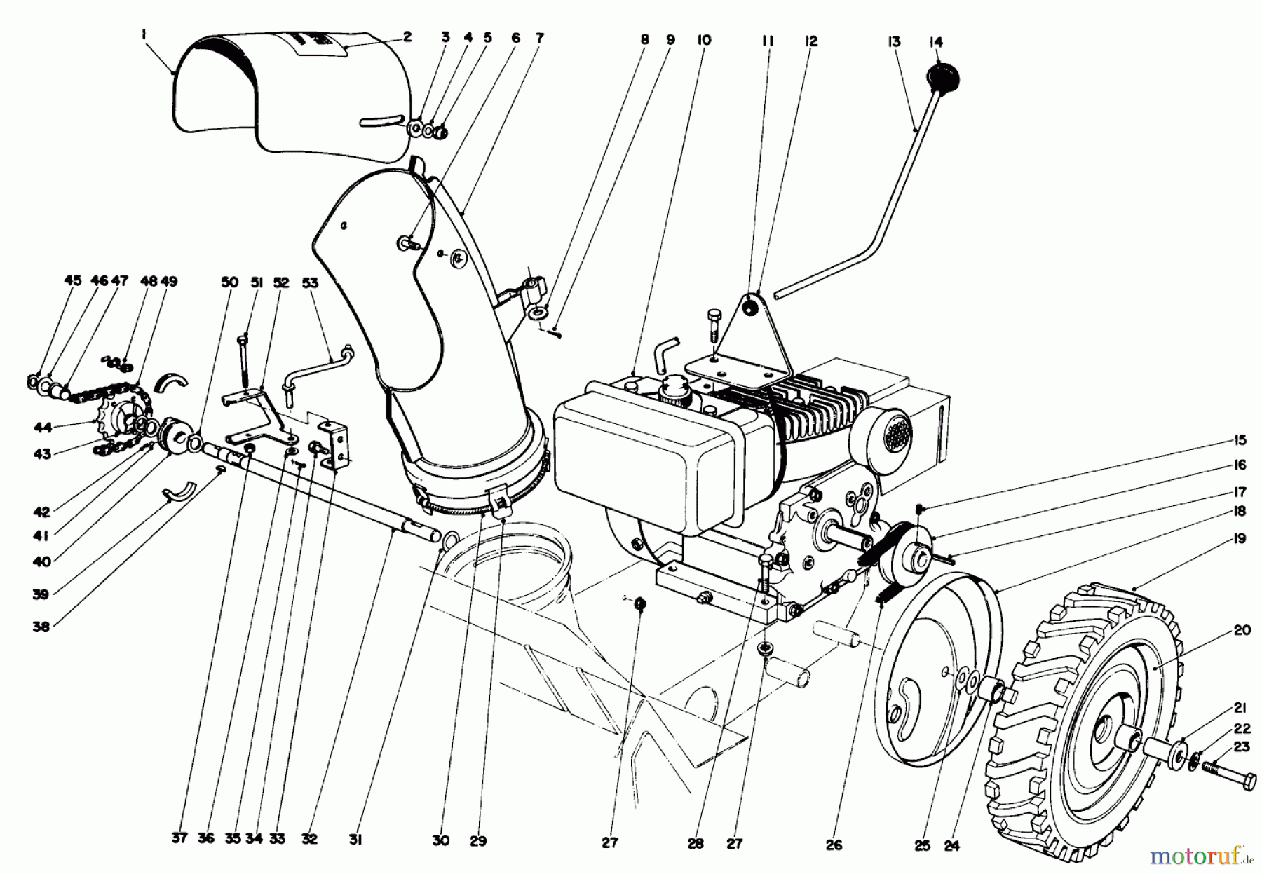 Toro Neu Snow Blowers/Snow Throwers Seite 1 31302 - Toro Snowhound, 1972 (2000001-2999999) ENGINE AND DRIVE ASSEMBLY