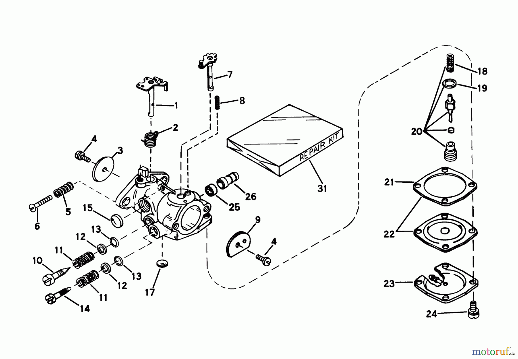 Toro Neu Snow Blowers/Snow Throwers Seite 1 31405 - Toro Snow Pup, 1976 (6000001-6999999) CARBURETOR NO. 631654B