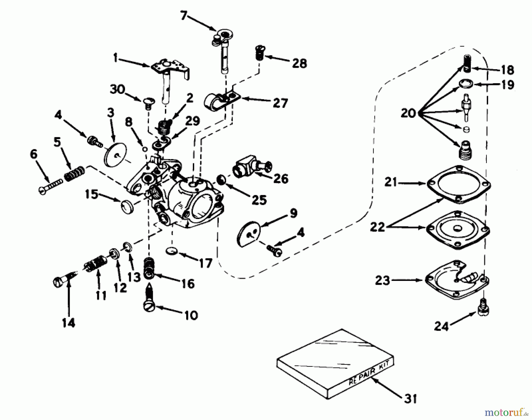 Toro Neu Snow Blowers/Snow Throwers Seite 1 31411 - Toro Snow Pup, 1969 (9000001-9999999) CARBURETOR MODEL NO. 631507