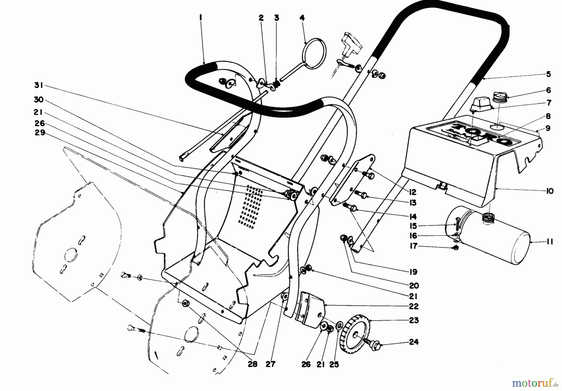 Toro Neu Snow Blowers/Snow Throwers Seite 1 31411 - Toro Snow Pup, 1969 (9000001-9999999) UPPER MAIN FRAME