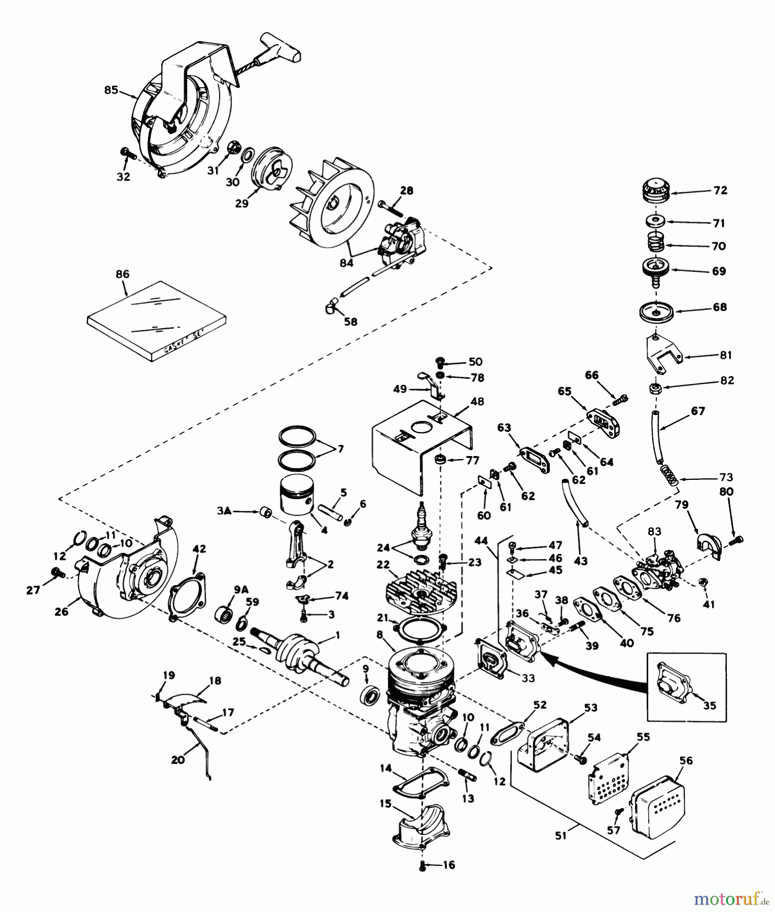 Toro Neu Snow Blowers/Snow Throwers Seite 1 31502 - Toro Snow Pup, 1972 (2000001-2999999) ENGINE, MODEL NO. AH-520 TYPES 1401F & 1450E