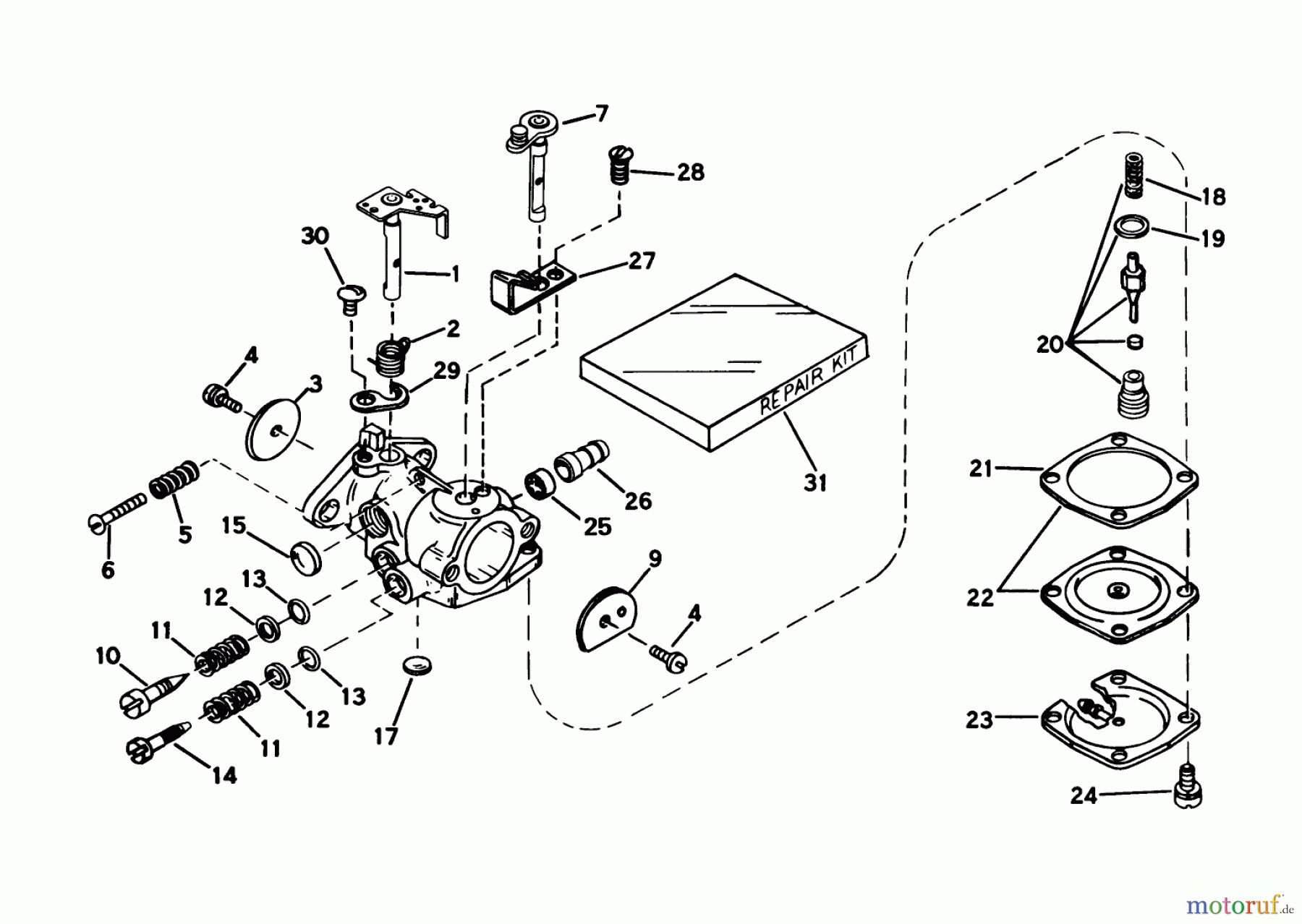 Toro Neu Snow Blowers/Snow Throwers Seite 1 31412 - Toro Snow Pup, 1974 (4000001-4999999) CARBURETOR NO. 631654A