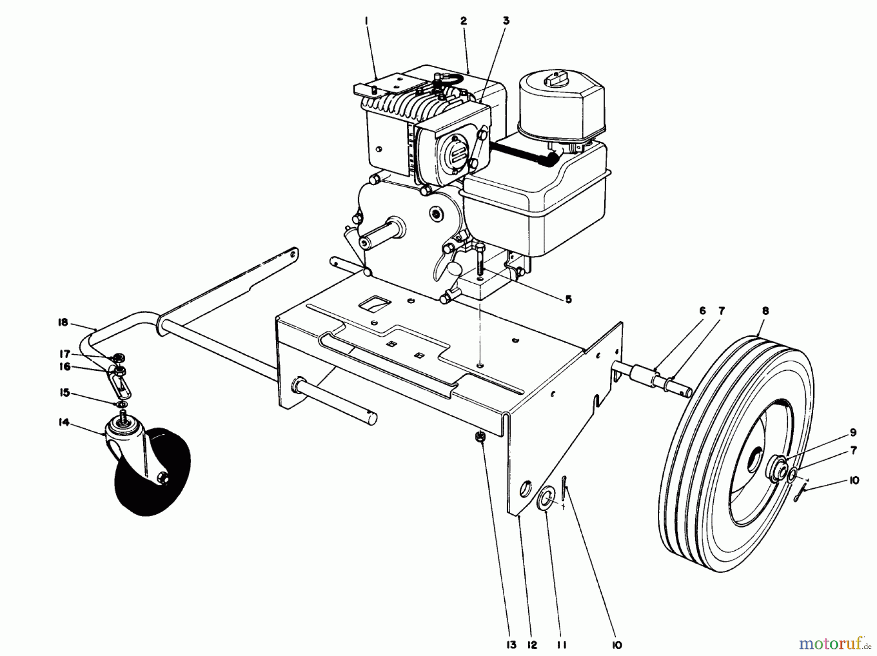 Toro Neu Blowers/Vacuums/Chippers/Shredders 62912 - Toro 5 hp Lawn Vacuum, 1990 (0000001-0999999) ENGINE & BASE ASSEMBLY (MODEL 62912)