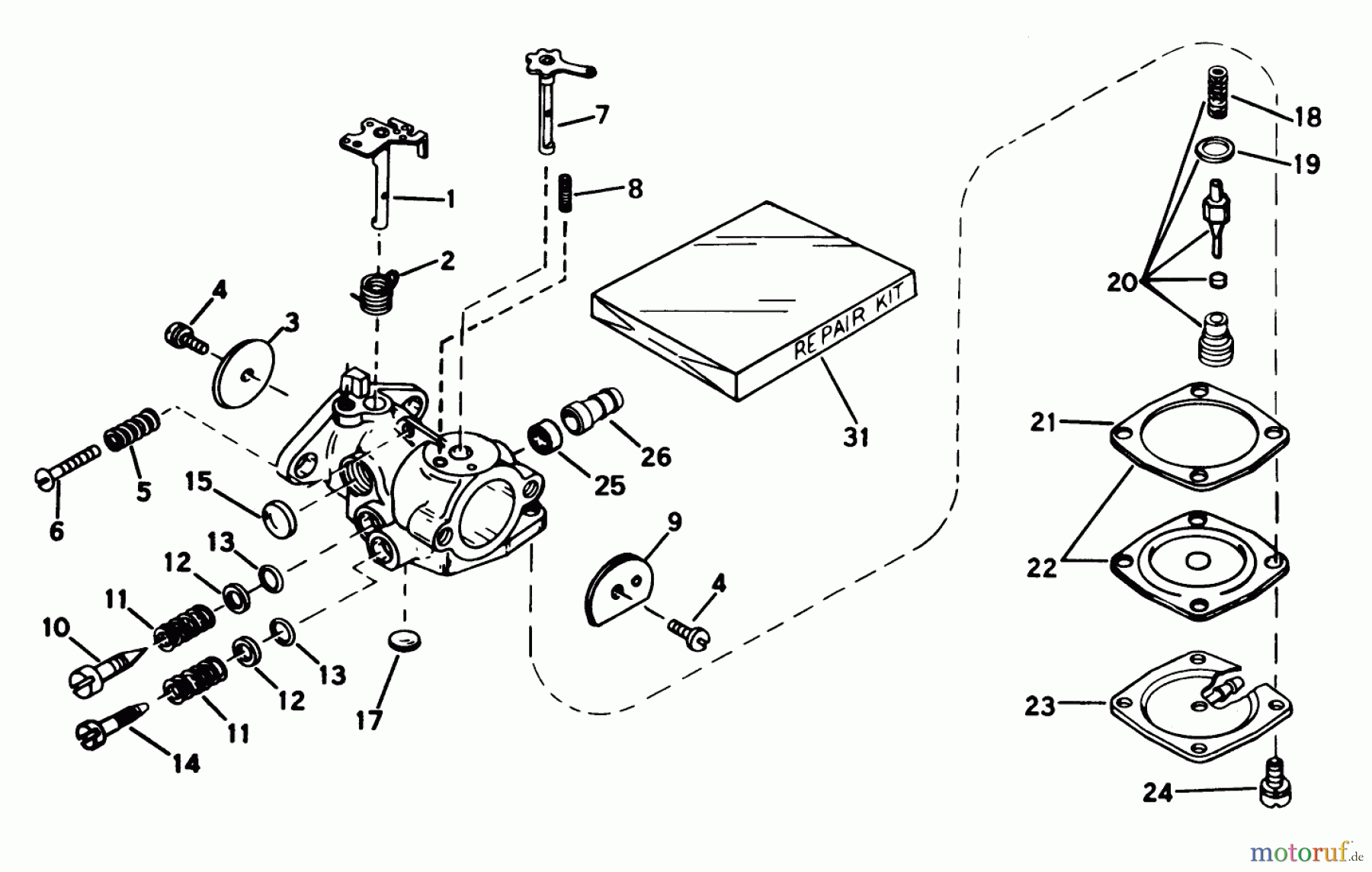 Toro Neu Snow Blowers/Snow Throwers Seite 1 31506 - Toro Snowmaster, 1976 (6000001-6999999) CARBURETOR NO. 631887