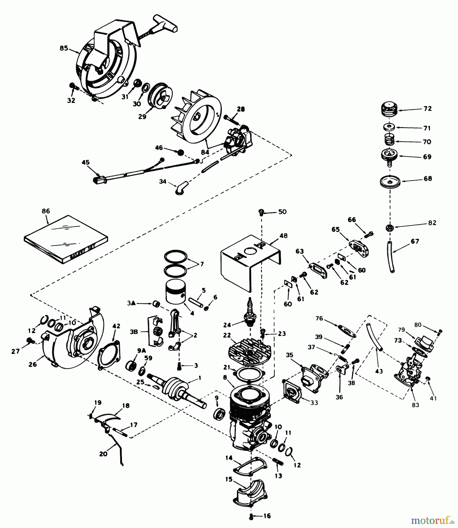 Toro Neu Snow Blowers/Snow Throwers Seite 1 31506 - Toro Snowmaster, 1976 (6000001-6999999) ENGINE ASSEMBLY ENGINE, TECUMSEH MODEL NO. AH 520 TYPE 1574A