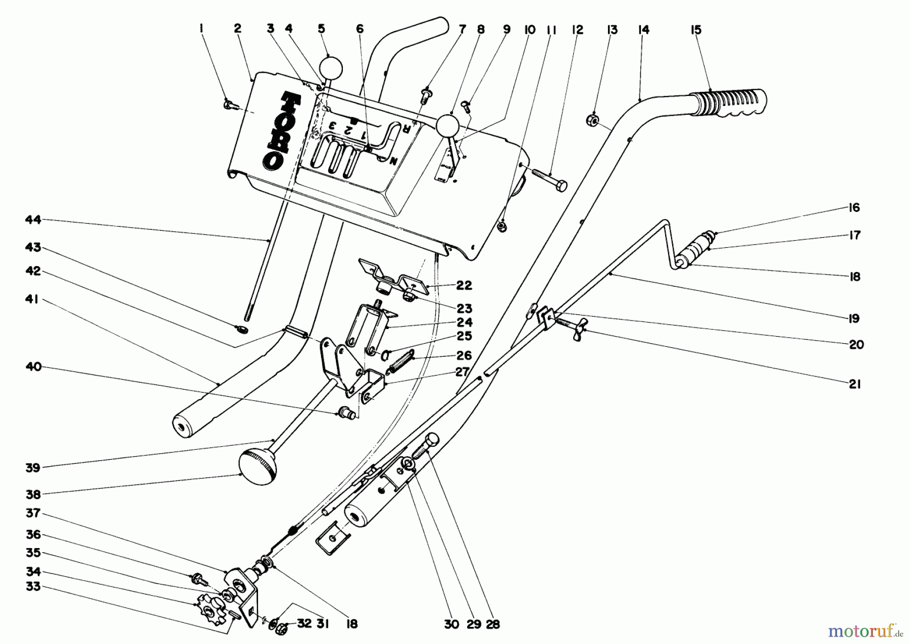 Toro Neu Snow Blowers/Snow Throwers Seite 1 31655 (732) - Toro 732 Snowthrower, 1970 (0000001-0999999) HANDLE AND CONTROL ASSEMBLY