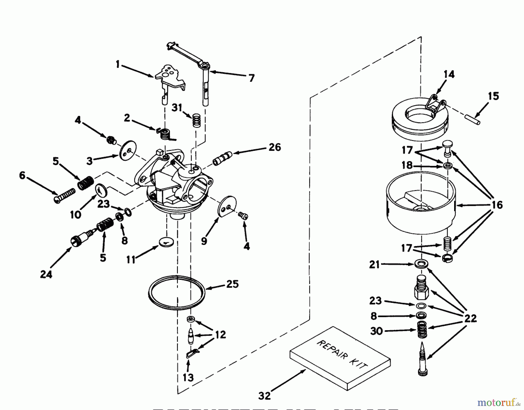 Toro Neu Snow Blowers/Snow Throwers Seite 1 31624 (524) - Toro 524 Snowthrower, 1974 (4000001-4999999) CARBURETOR NO. 631459 (7 H.P. SNOWTHROWER MODEL NO. 31677)
