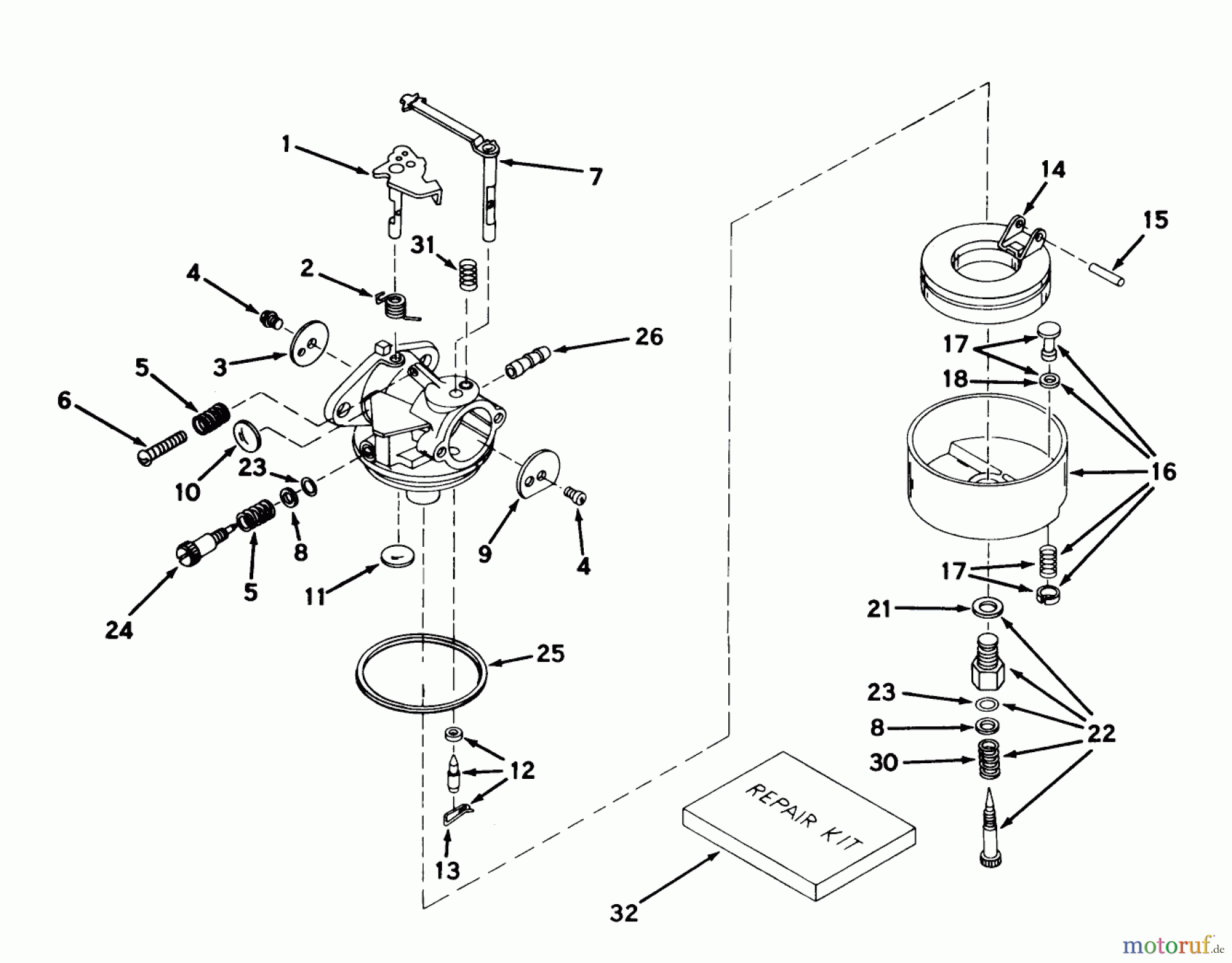 Toro Neu Snow Blowers/Snow Throwers Seite 1 31677 (724) - Toro 724 Snowthrower, 1975 (5000001-5999999) CARBURETOR NO. 631459 (7 H.P. SNOWTHROWER MODEL NO. 31677)