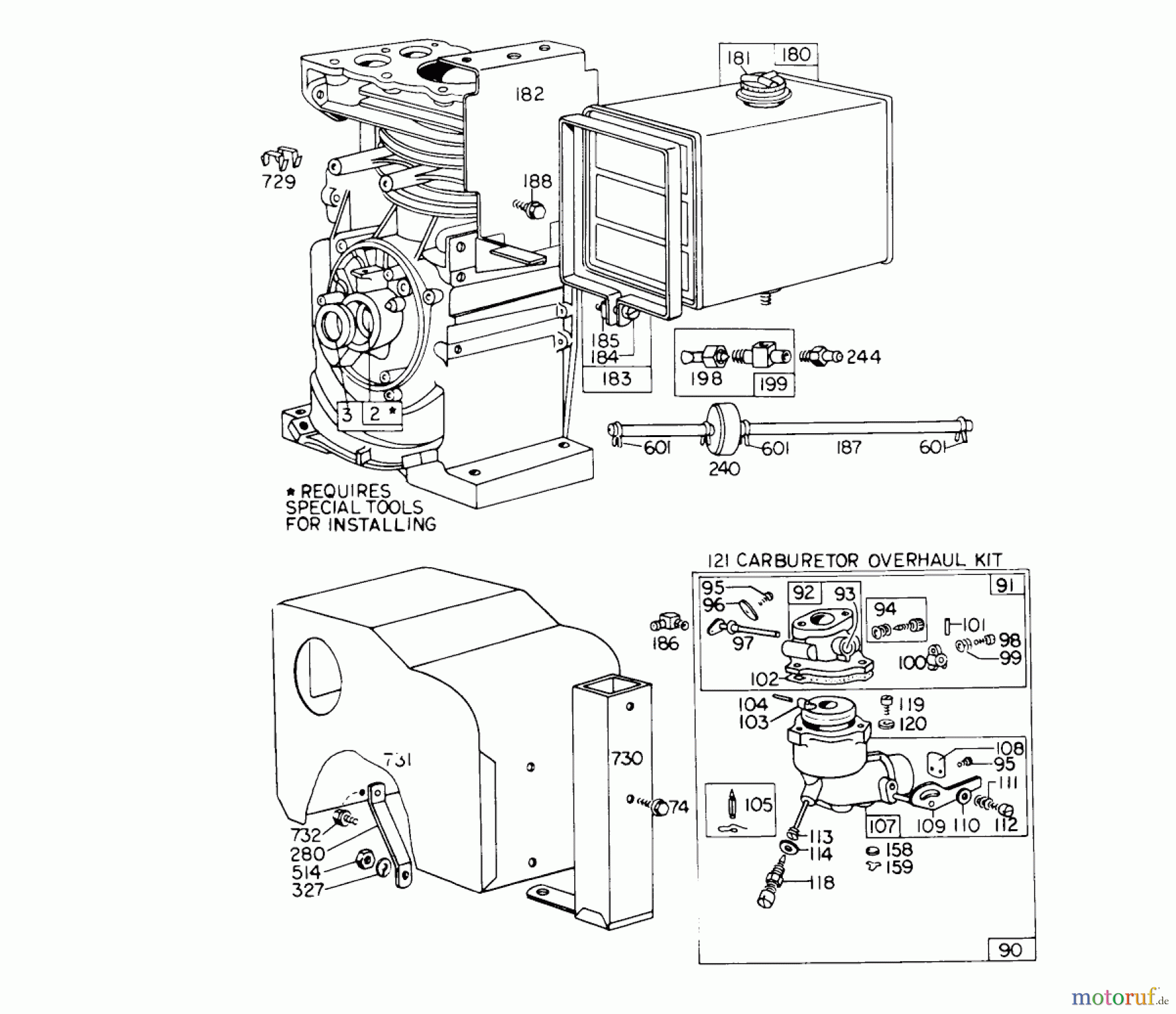Toro Neu Snow Blowers/Snow Throwers Seite 1 31763 (726) - Toro 726 Snowthrower, 1973 (3000001-3999999) CARBURETOR ASSEMBLY #1
