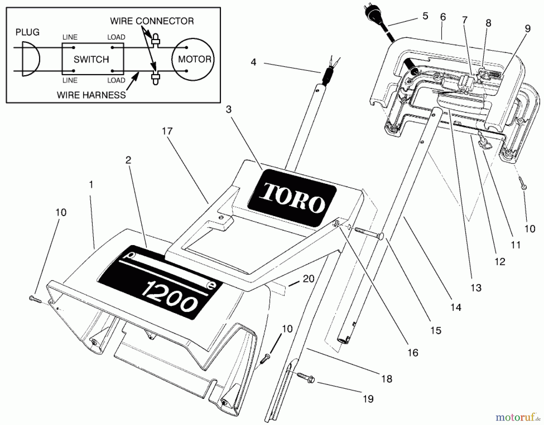 Toro Neu Snow Blowers/Snow Throwers Seite 1 38005 (1200) - Toro 1200 Power Curve Snowthrower, 1997 (7900001-7999999) HANDLE ASSEMBLY