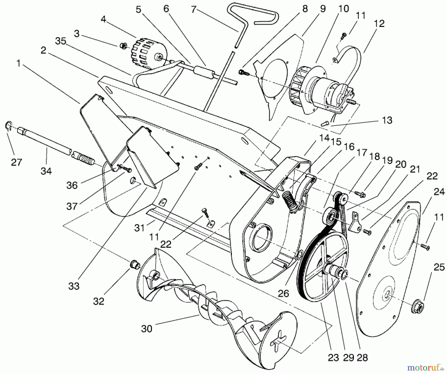 Toro Neu Snow Blowers/Snow Throwers Seite 1 38005 (1200) - Toro 1200 Power Curve Snowthrower, 1997 (7900001-7999999) HOUSING & ROTOR ASSEMBLY