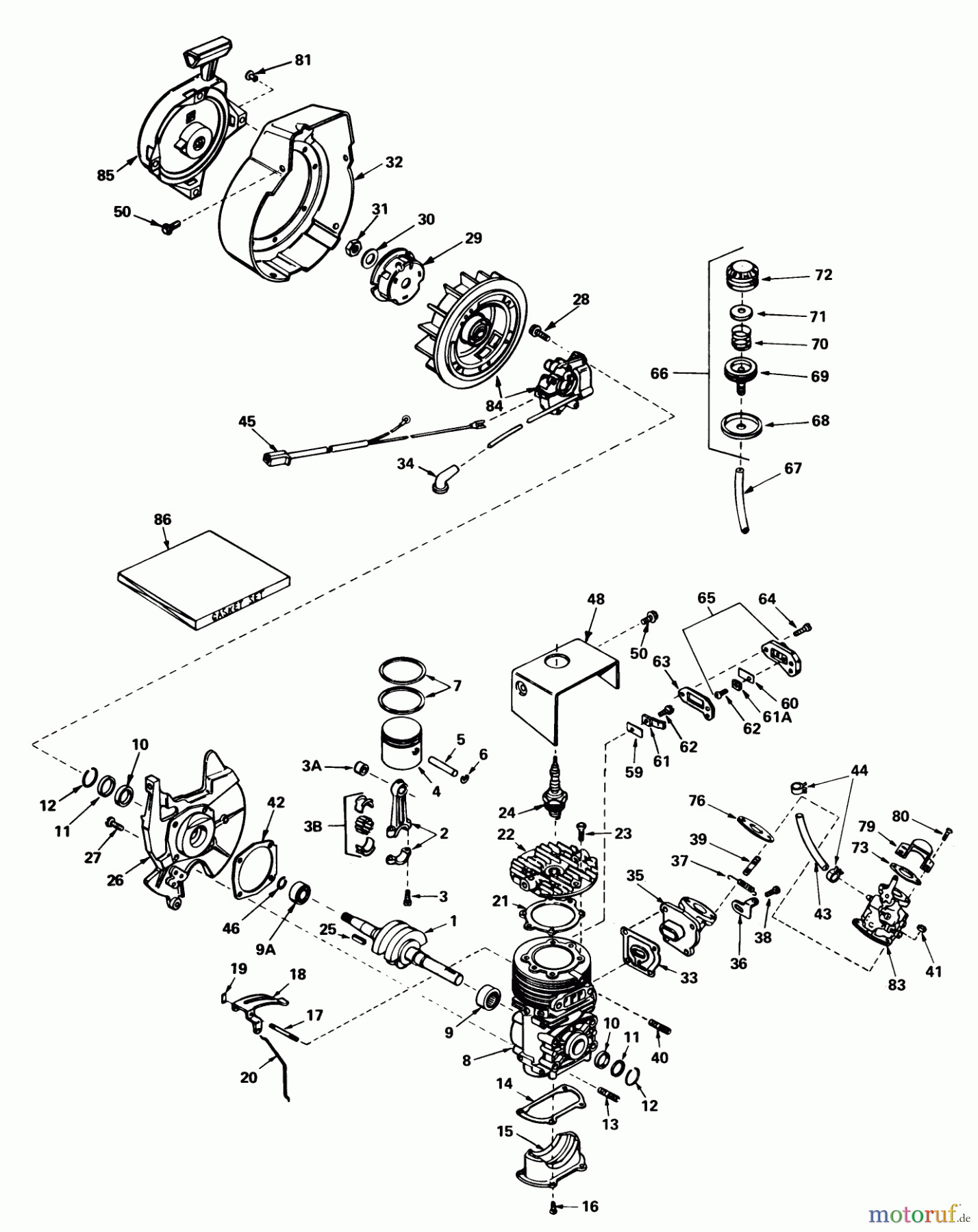 Toro Neu Snow Blowers/Snow Throwers Seite 1 38030 - Toro Snow Master 20, 1978 (8000001-8999999) ENGINE ASSEMBLY ENGINE TECUMSEH MODEL NO. AH520 TYPE 1583 UNIT MODEL 38030