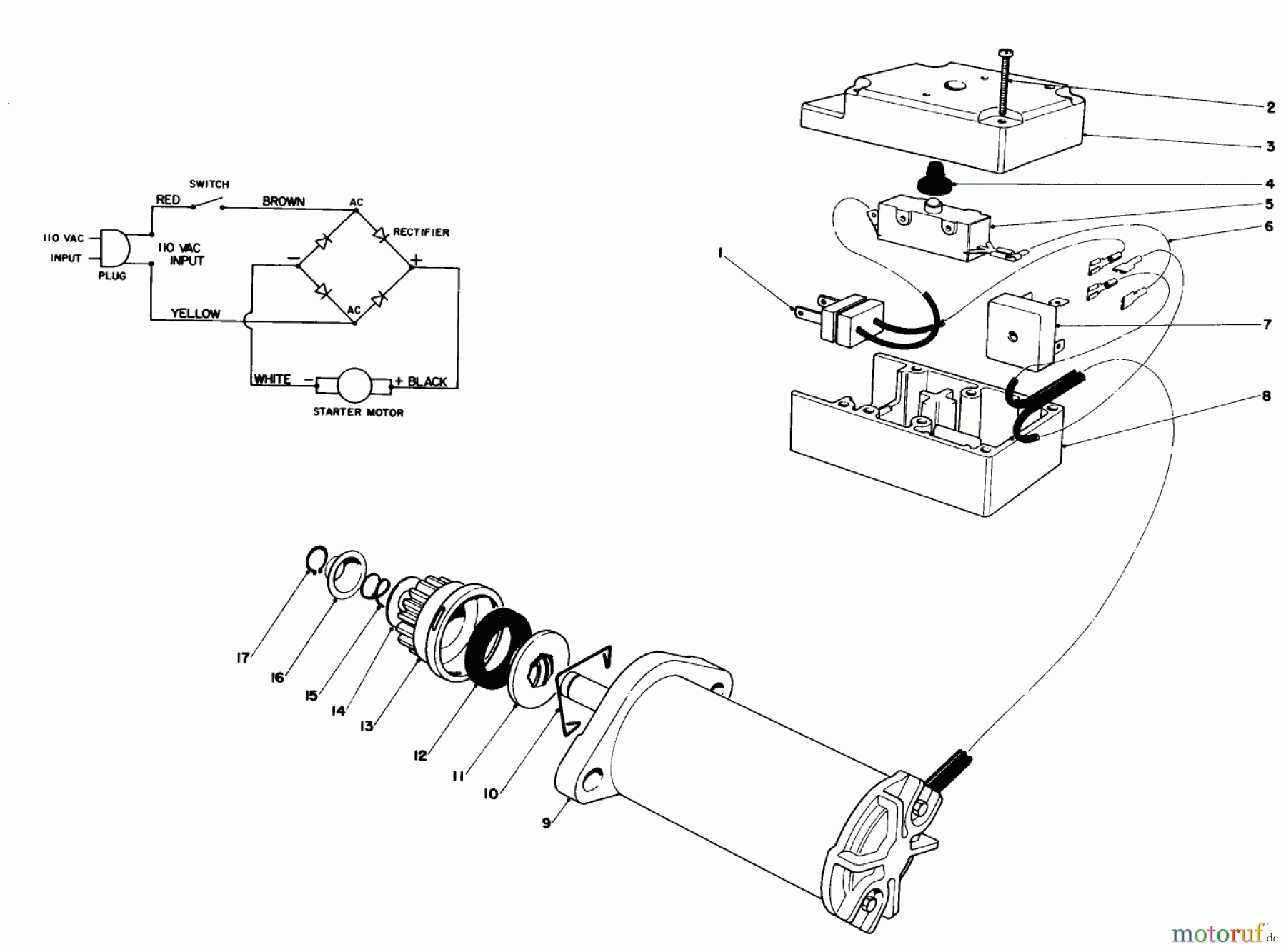 Toro Neu Snow Blowers/Snow Throwers Seite 1 38030 - Toro Snow Master 20, 1978 (8000001-8999999) STARTER MOTOR & SWITCH ASSEMBLY (MODEL 38030)