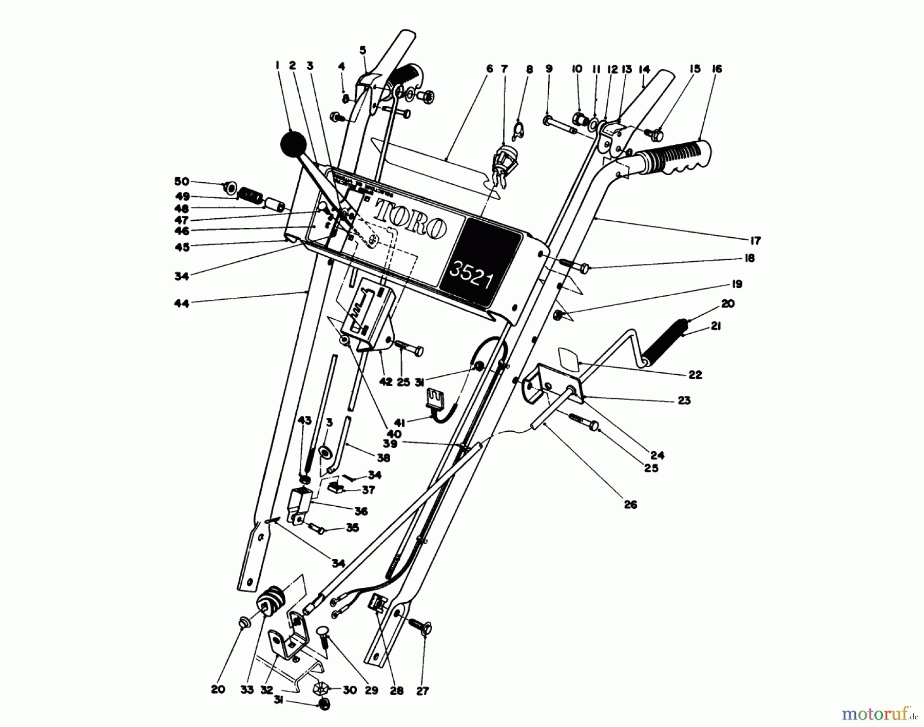 Toro Neu Snow Blowers/Snow Throwers Seite 1 38035 (3521) - Toro 3521 Snowthrower, 1985 (5000001-5999999) HANDLE ASSEMBLY