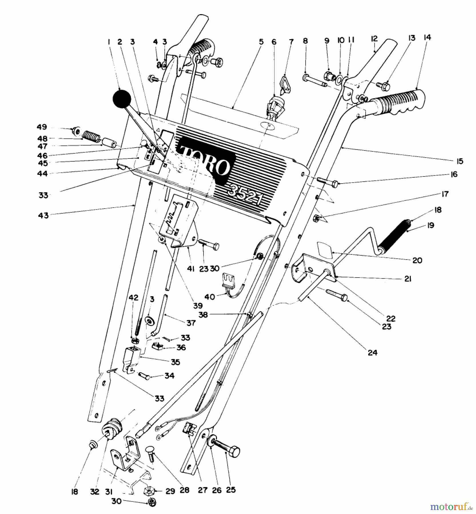 Toro Neu Snow Blowers/Snow Throwers Seite 1 38035 (3521) - Toro 3521 Snowthrower, 1989 (9000001-9999999) HANDLE ASSEMBLY