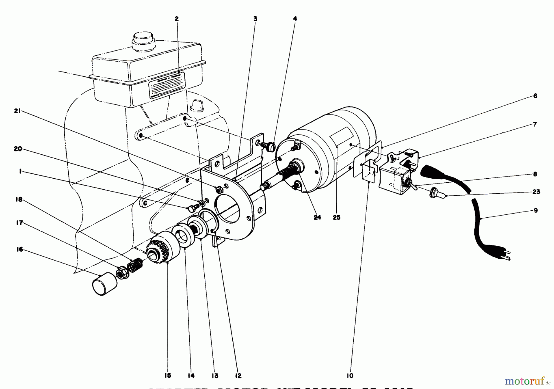  Toro Neu Snow Blowers/Snow Throwers Seite 1 38040 (524) - Toro 524 Snowthrower, 1978 (8000001-8999999) STARTER MOTOR KIT-MODEL 23-4410 (FOR SNOWTHROWER MODELS NO. 38050)