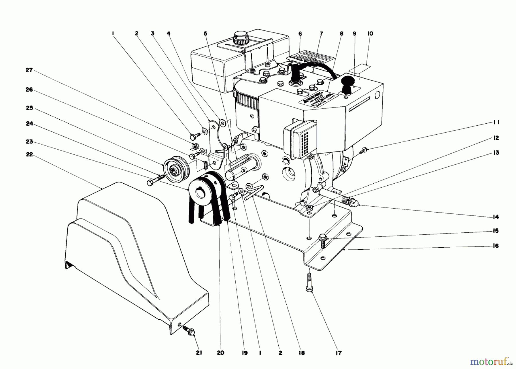 Toro Neu Snow Blowers/Snow Throwers Seite 1 38040 (524) - Toro 524 Snowthrower, 1980 (0000001-0999999) ENGINE ASSEMBLY (MODEL NO. 38050)