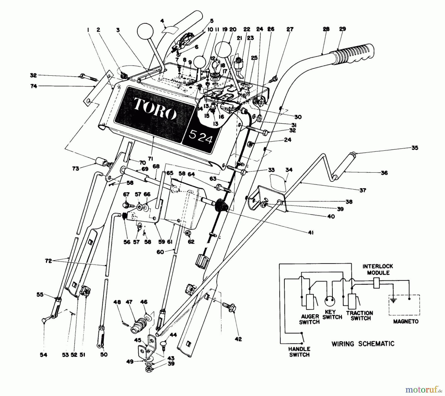 Toro Neu Snow Blowers/Snow Throwers Seite 1 38050 (724) - Toro 724 Snowthrower, 1983 (3000001-3999999) HANDLE ASSEMBLY